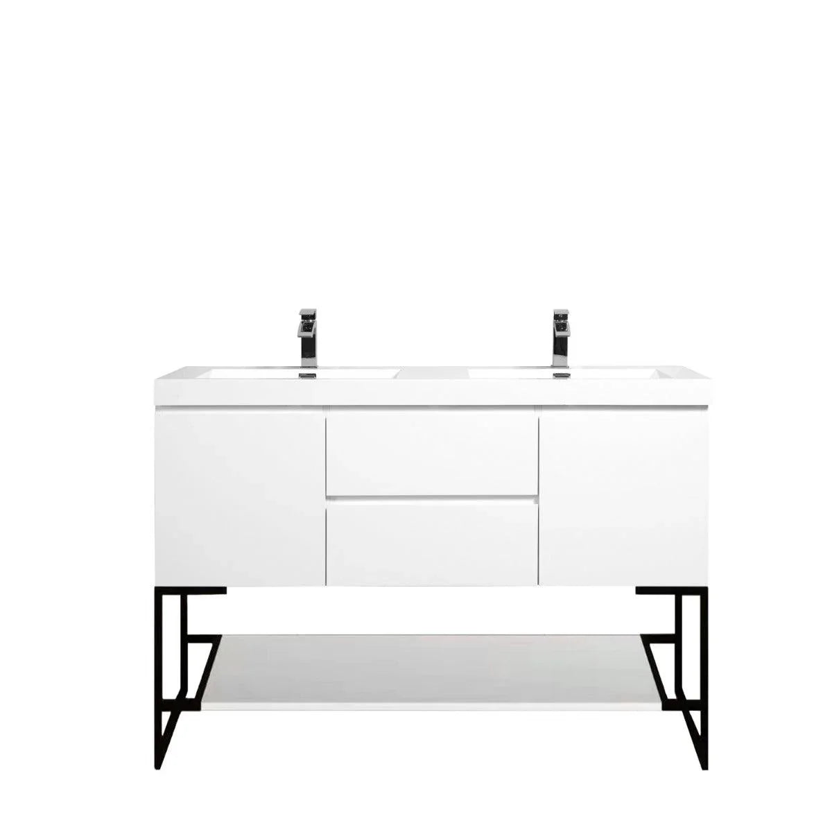 60" Glossy White Open Shelf with Matte Black Frame-Migration_Bathroom Vanities-DECOROLALA