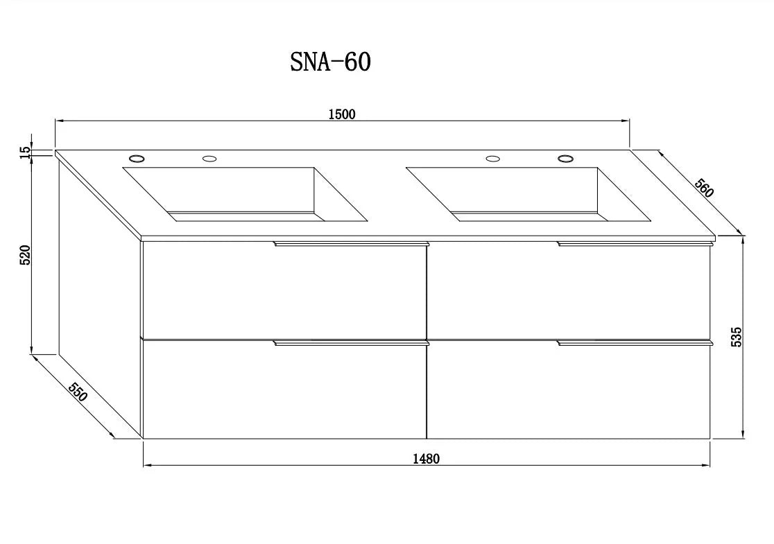 60" Glossy White Wall Mount Double Sink Bathroom Vanity w/ Snow White Porcelain Countertop Sonoma-Migration_Bathroom Vanities-DECOROLALA