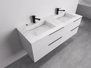 60" Glossy White Wall Mount Double Sink Bathroom Vanity w/ Snow White Porcelain Countertop Sonoma-Migration_Bathroom Vanities-DECOROLALA