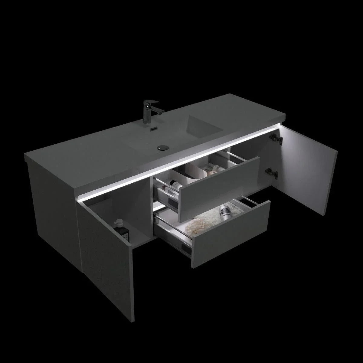 60" Glossy White Wall Mount LED-Glow Bathroom Vanity with White Polymarble Countertop-Migration_Bathroom Vanities-DECOROLALA