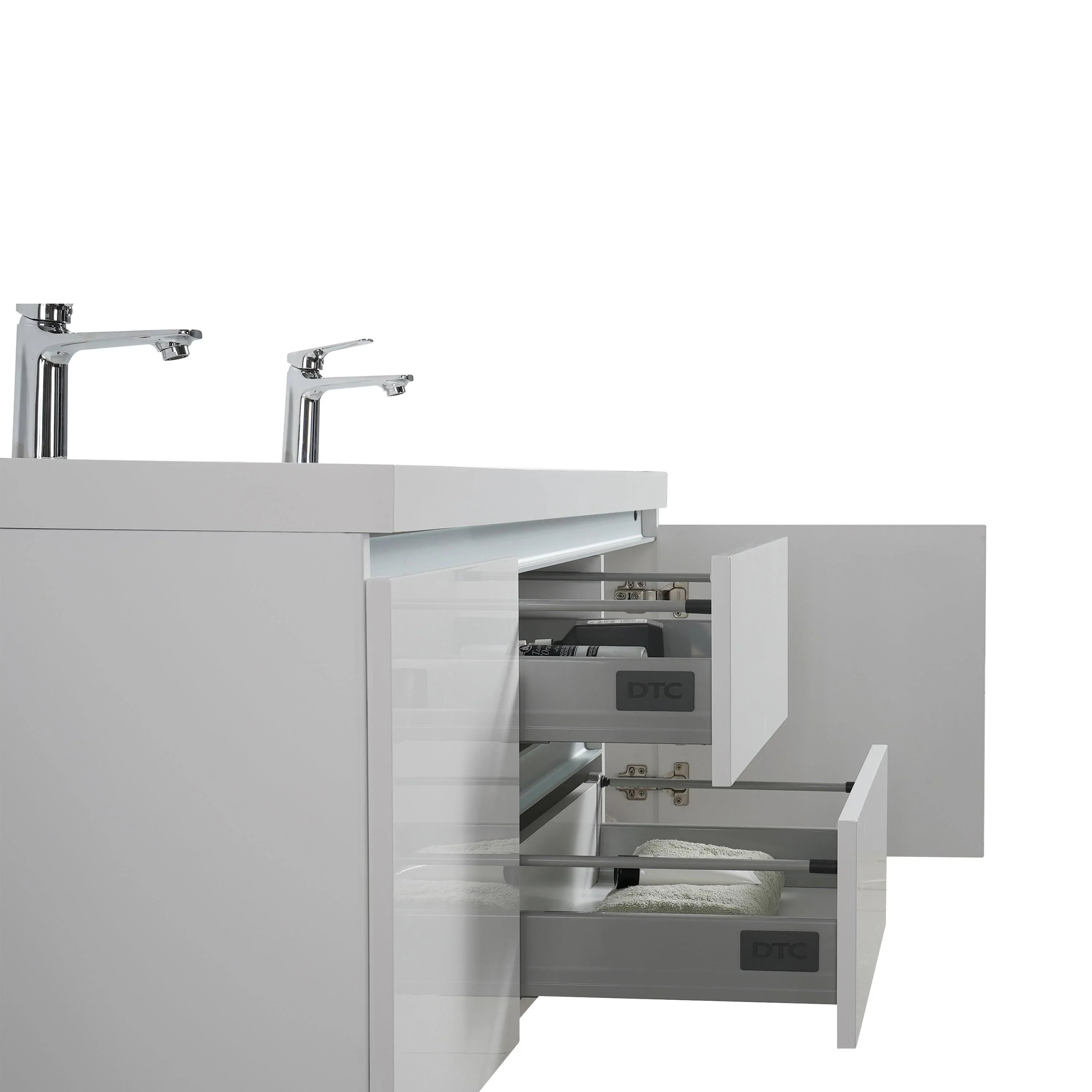 60" Glossy White Wall-Mount LED-Glow Double Sink Bathroom Vanity with White Polymarble Countertop-Migration_Bathroom Vanities-DECOROLALA