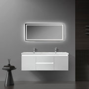 60" Glossy White Wall-Mount LED-Glow Double Sink Bathroom Vanity with White Polymarble Countertop-Migration_Bathroom Vanities-DECOROLALA