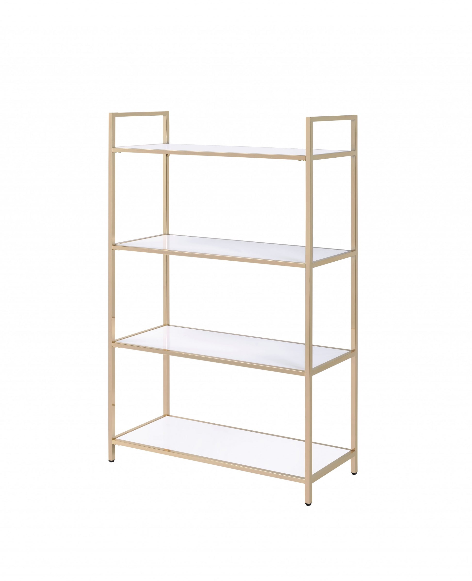 60" Gold And White Metal Four Tier Bookcase-Bookcases-DECOROLALA