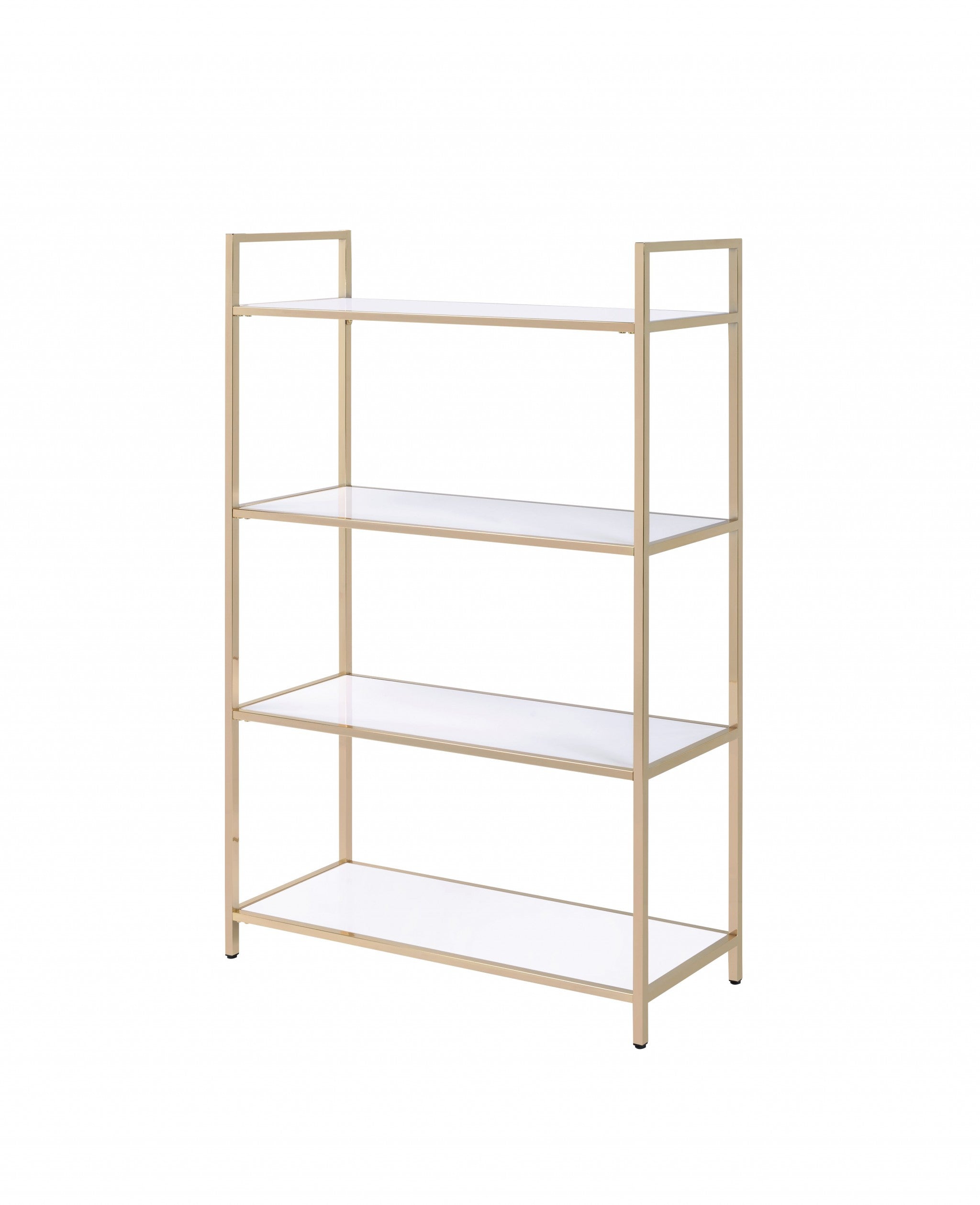 60" Gold And White Metal Four Tier Bookcase-Bookcases-DECOROLALA