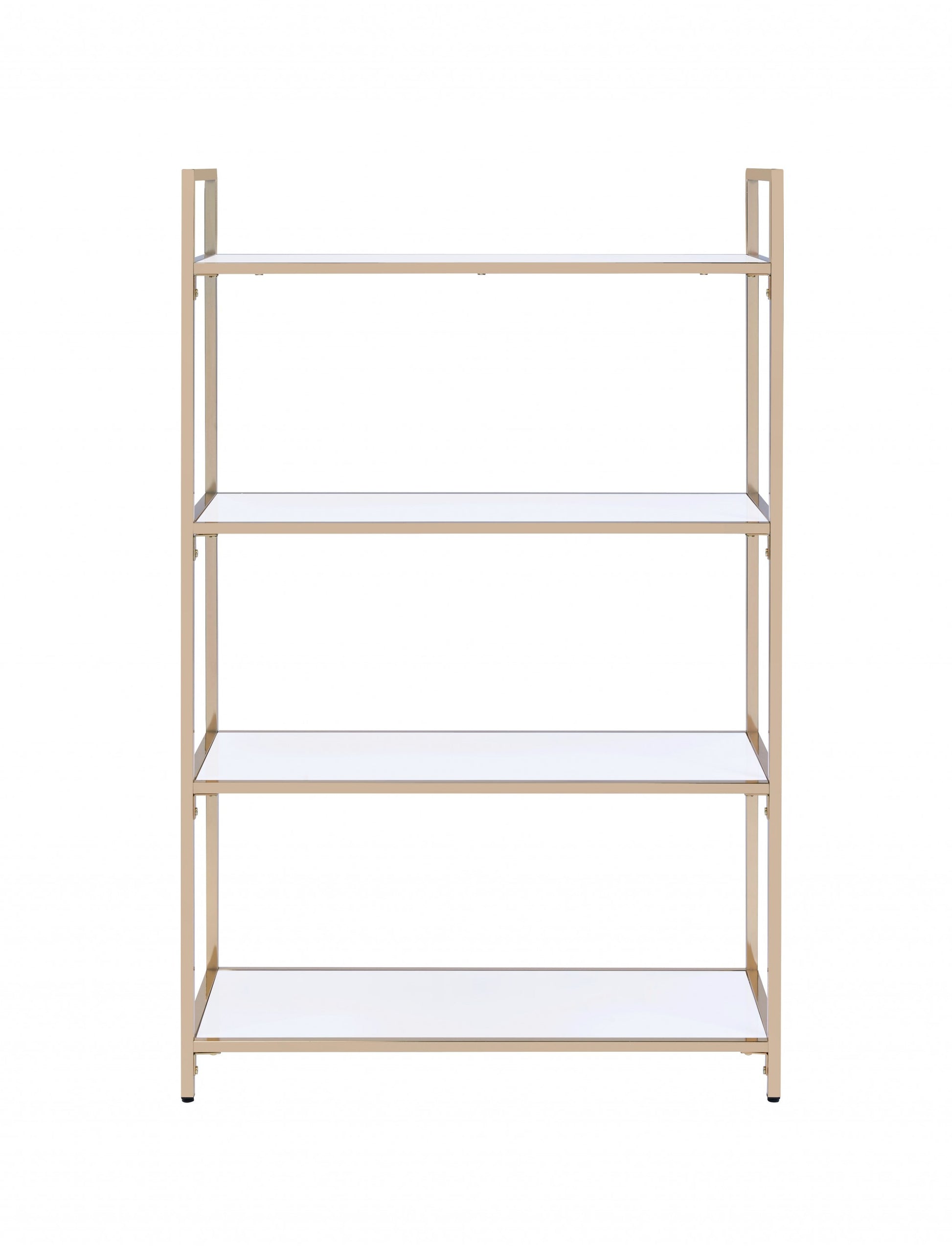 60" Gold And White Metal Four Tier Bookcase-Bookcases-DECOROLALA