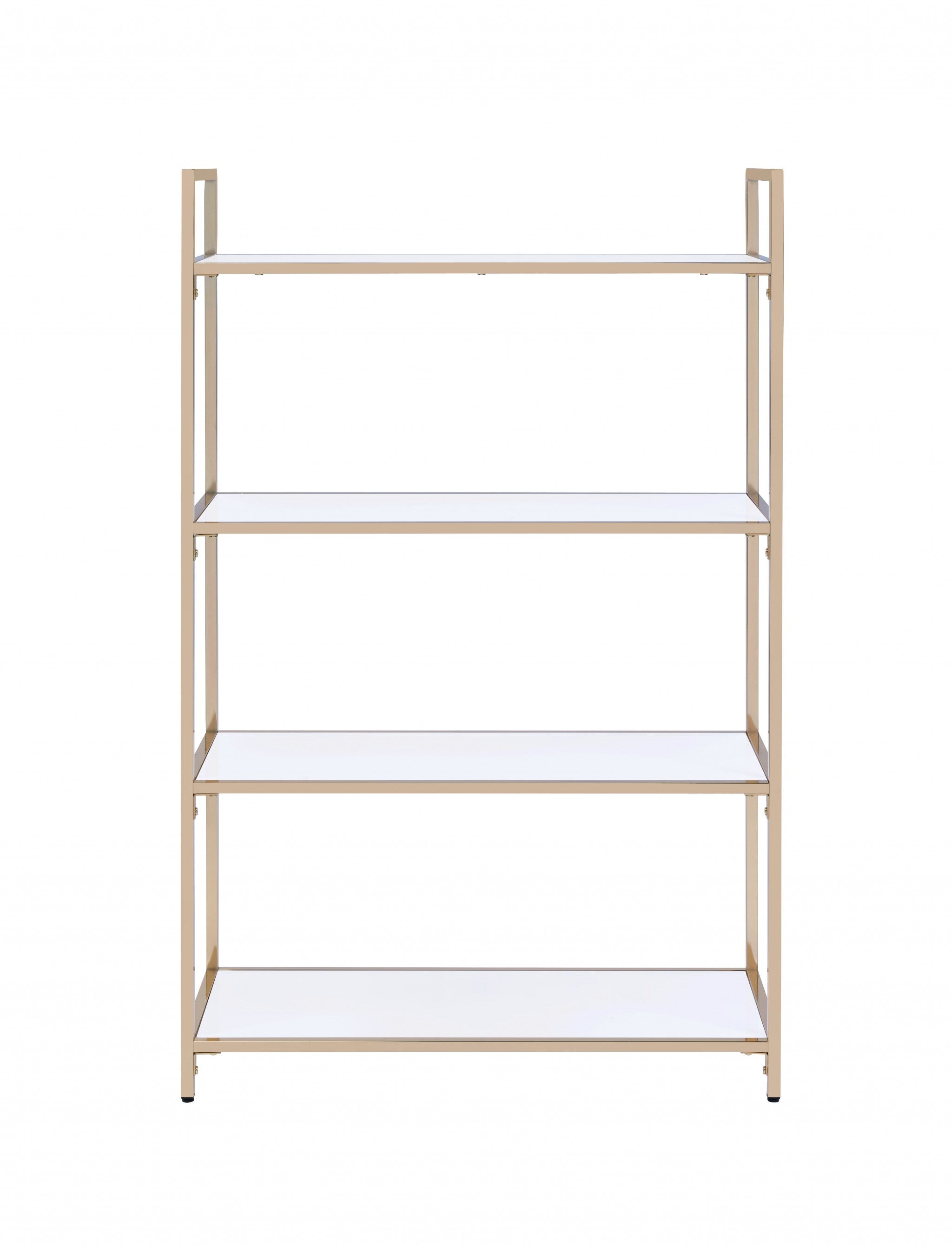 60" Gold And White Metal Four Tier Bookcase-Bookcases-DECOROLALA