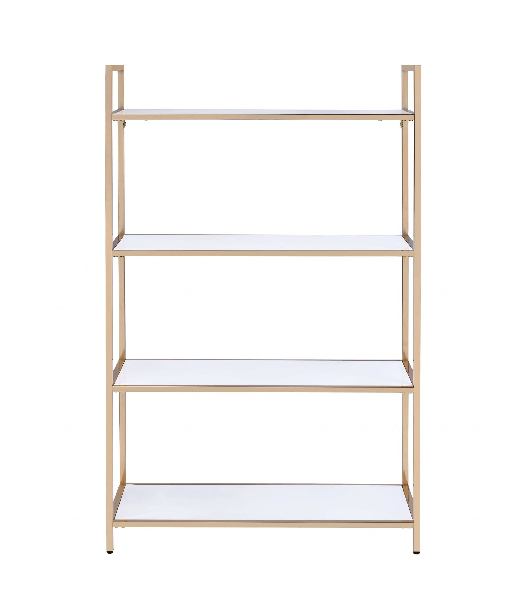 60" Gold And White Metal Four Tier Bookcase-Bookcases-DECOROLALA