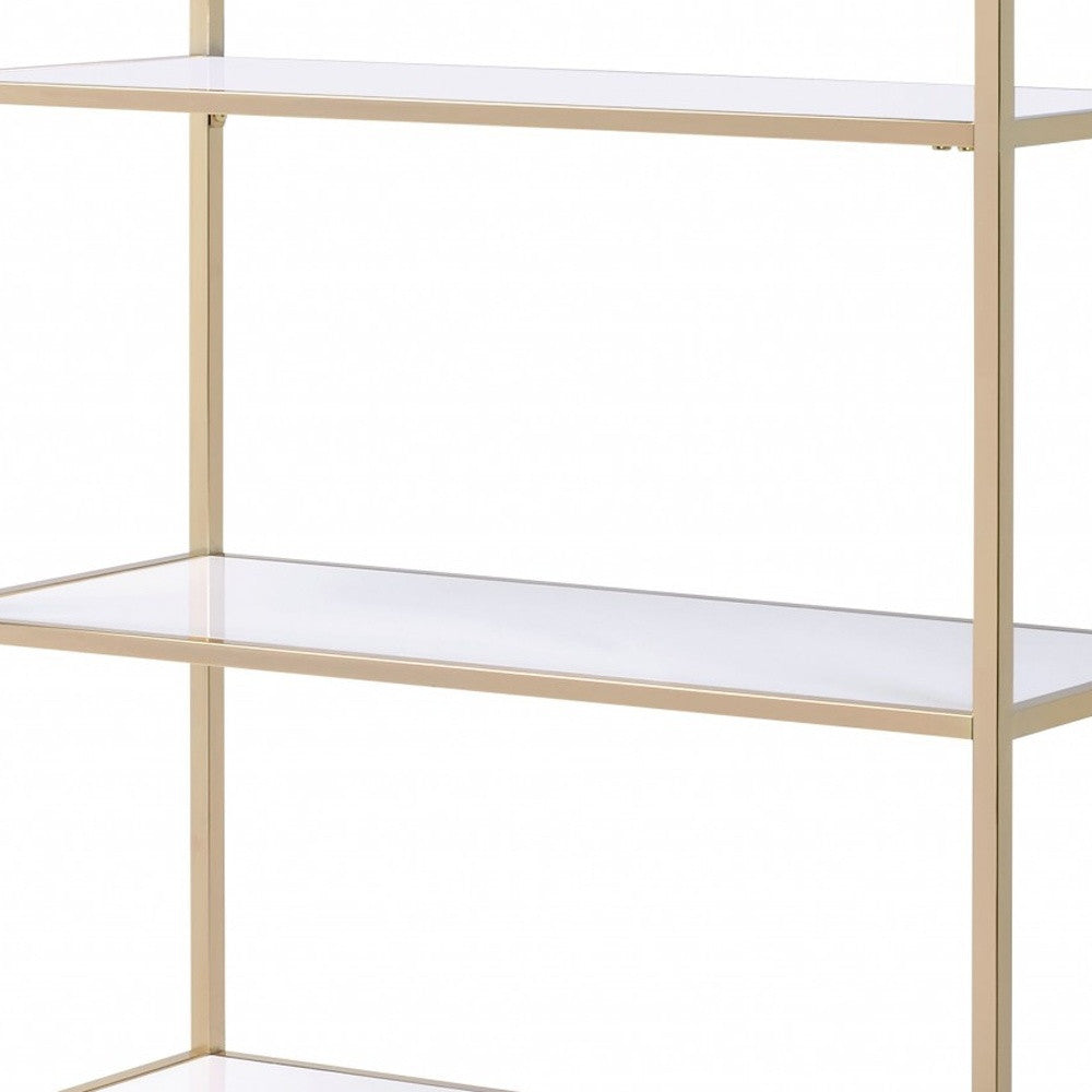 60" Gold And White Metal Four Tier Bookcase-Bookcases-DECOROLALA