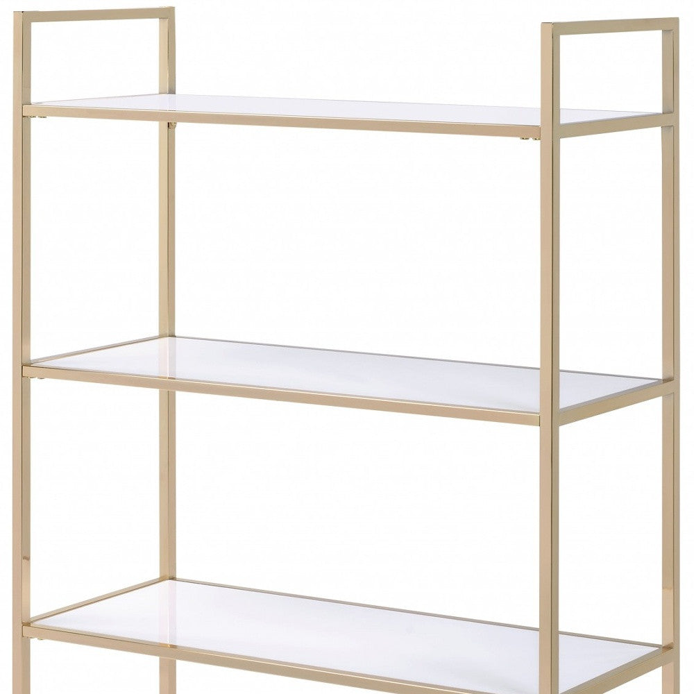 60" Gold And White Metal Four Tier Bookcase-Bookcases-DECOROLALA