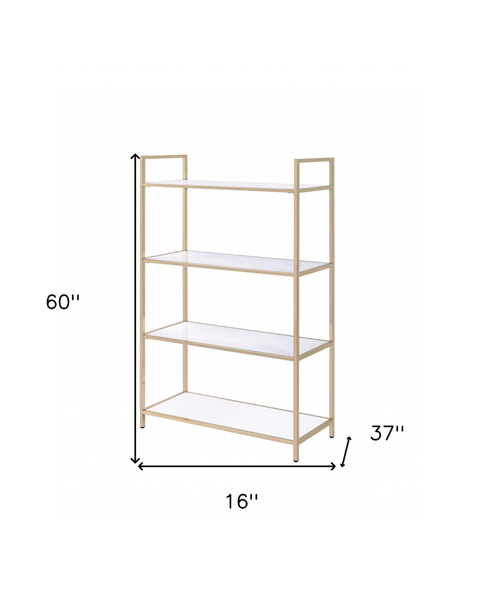 60" Gold And White Metal Four Tier Bookcase-Bookcases-DECOROLALA