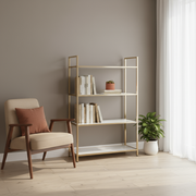 60" Gold And White Metal Four Tier Bookcase-Bookcases-DECOROLALA