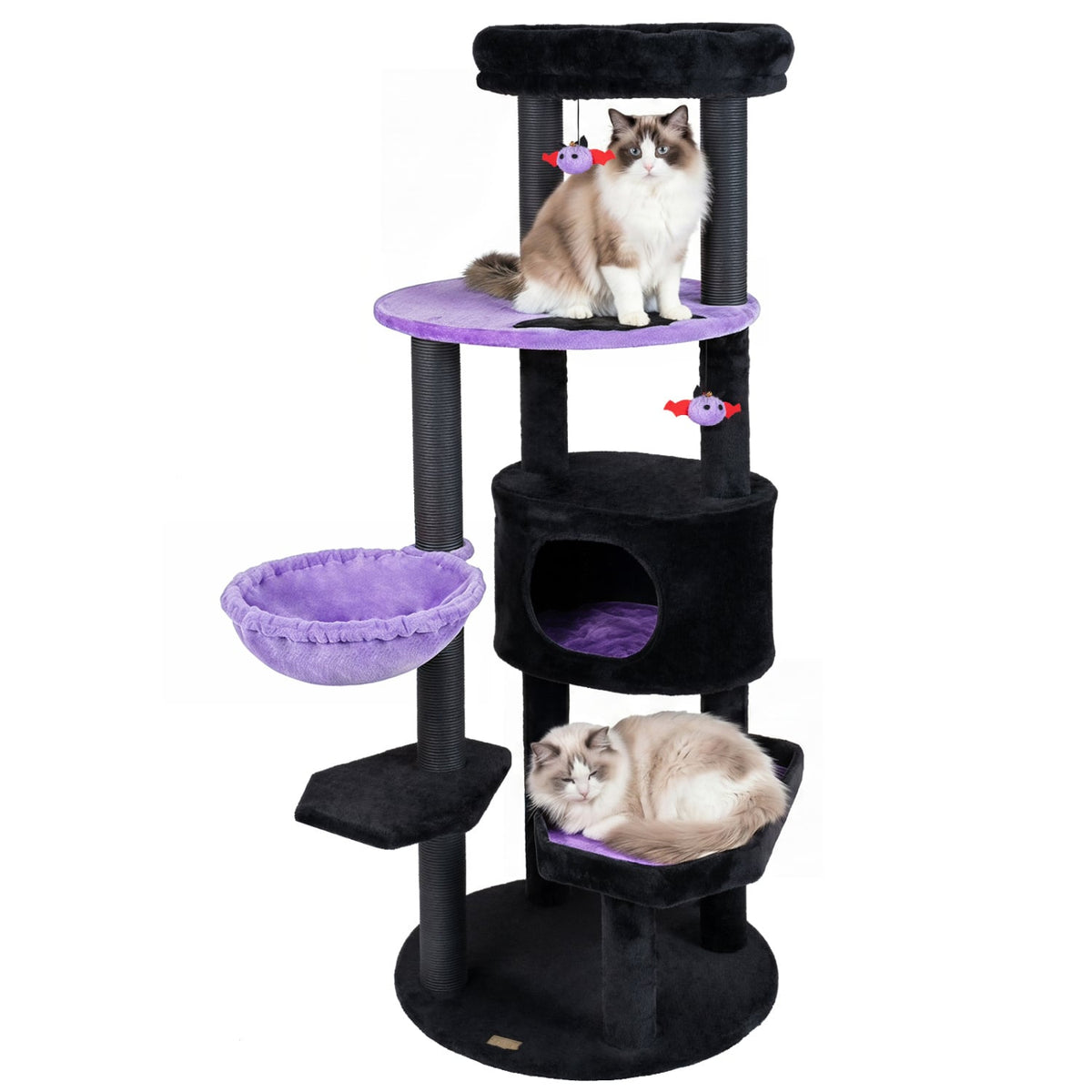60" Gothic Cat Tower with Plush Perch and Spider Hanging Toys for Black Halloween-Purple-Cat Trees & Scratchers-DECOROLALA
