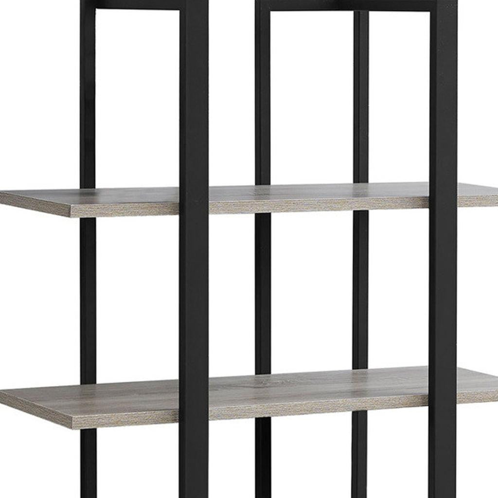 60" Gray And Black Wood And Metal End Table-End-Side Tables-DECOROLALA