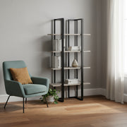 60" Gray And Black Wood And Metal End Table-End-Side Tables-DECOROLALA