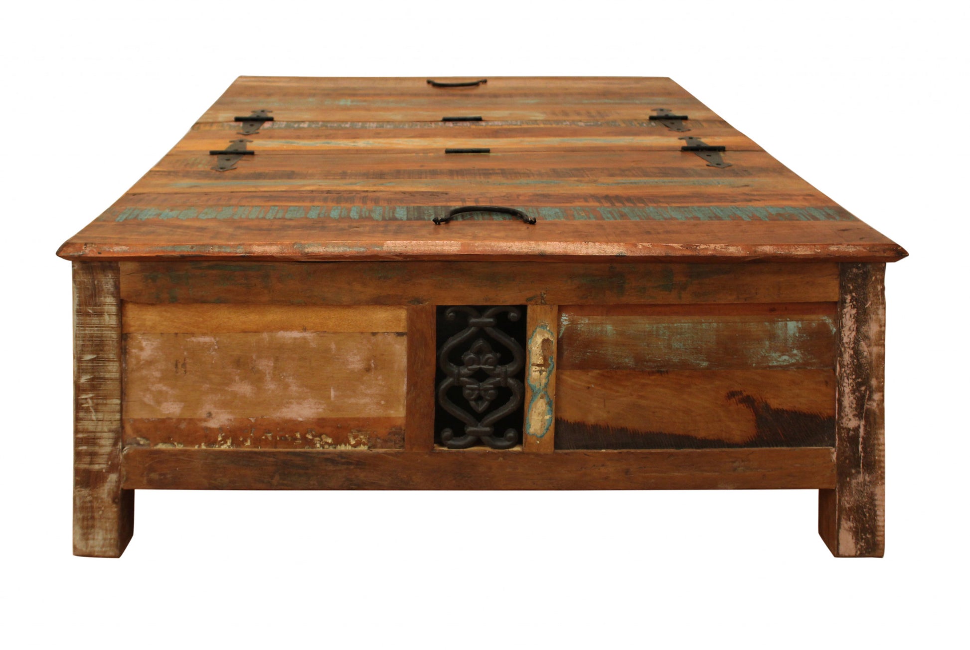 60" Green and Brown Solid Wood Distressed Lift Top Solid Coffee Table-Coffee Tables-DECOROLALA