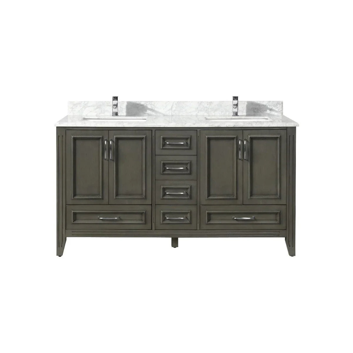 60" Grey Freestanding Double Sink Bathroom Vanity with Carrera Marble Countertop Amanda-Migration_Bathroom Vanities-DECOROLALA