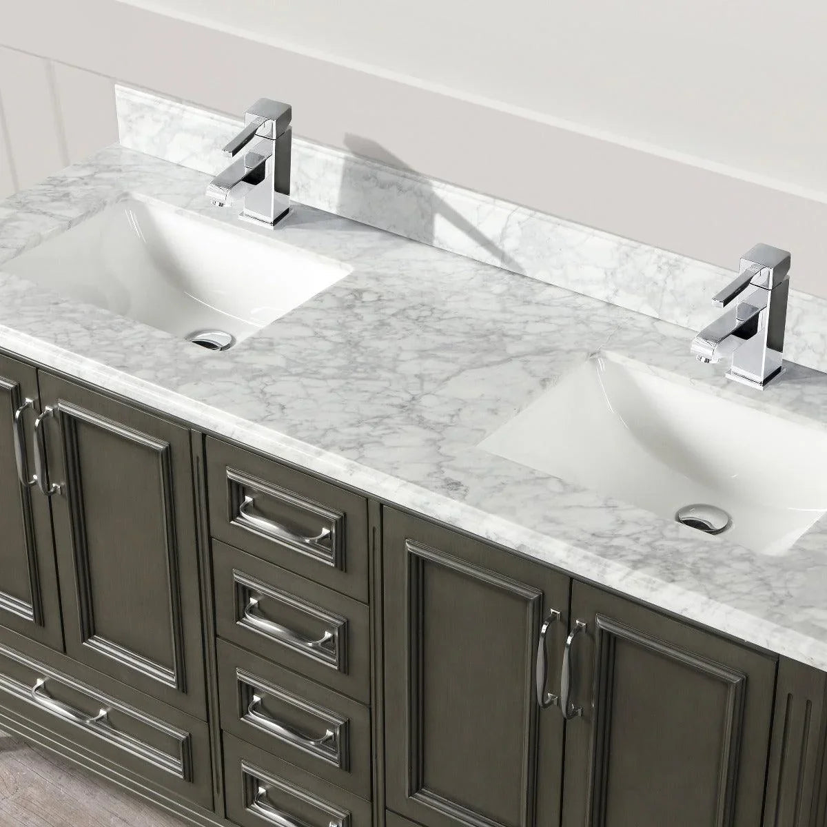 60" Grey Freestanding Double Sink Bathroom Vanity with Carrera Marble Countertop Amanda-Migration_Bathroom Vanities-DECOROLALA