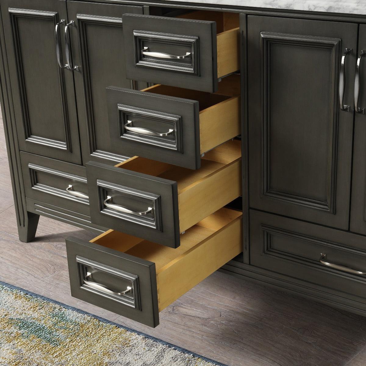 60" Grey Freestanding Double Sink Bathroom Vanity with Carrera Marble Countertop Amanda-Migration_Bathroom Vanities-DECOROLALA