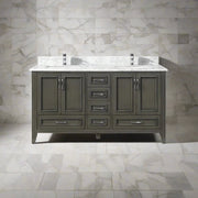 60" Grey Freestanding Double Sink Bathroom Vanity with Carrera Marble Countertop Amanda-Migration_Bathroom Vanities-DECOROLALA