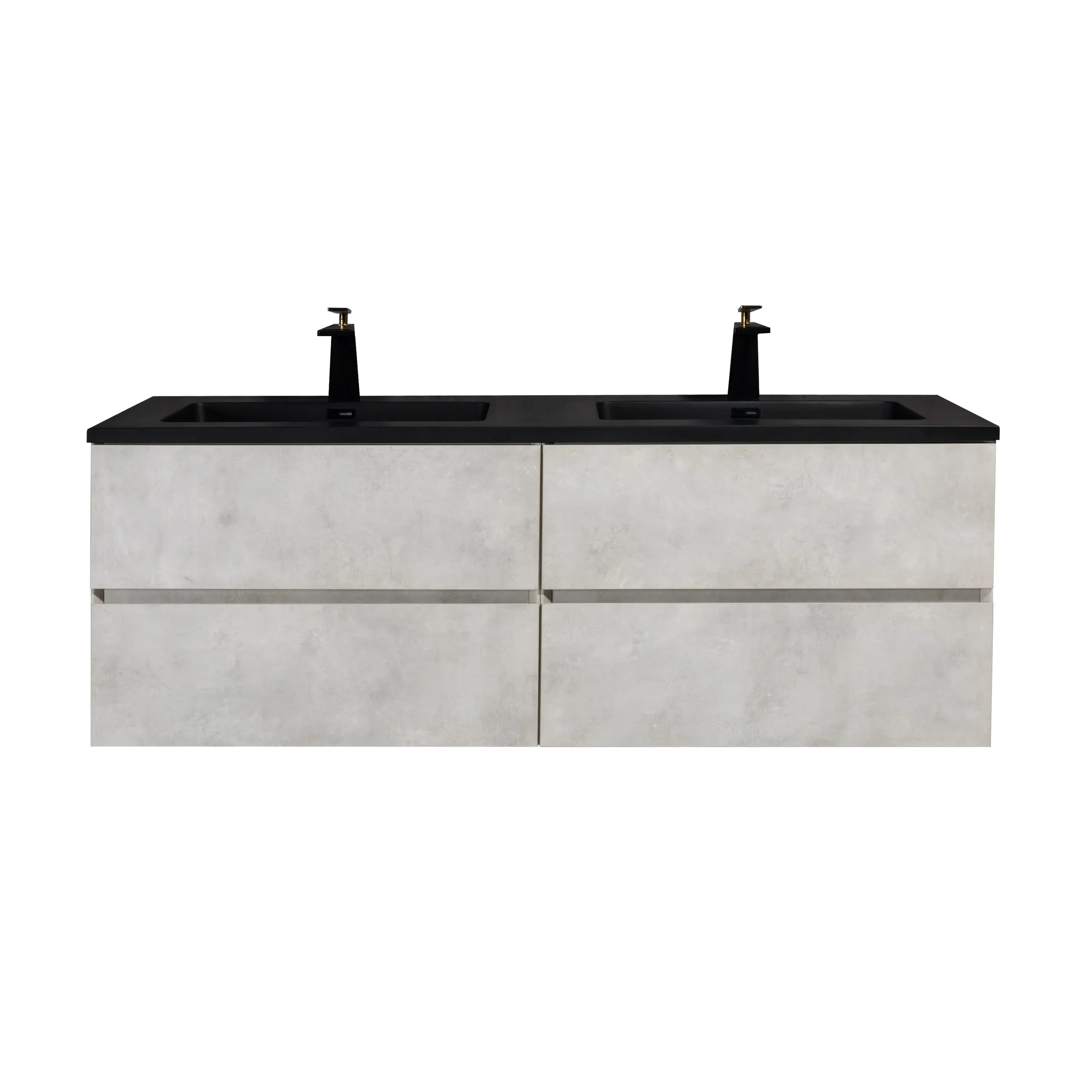 60" Grey Wall Mount Double Sink Bathroom Vanity with Black Engineered Quartz Countertop-Migration_Bathroom Vanities-DECOROLALA