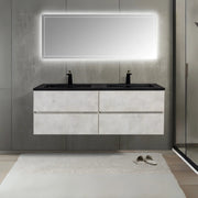 60" Grey Wall Mount Double Sink Bathroom Vanity with Black Engineered Quartz Countertop-Migration_Bathroom Vanities-DECOROLALA