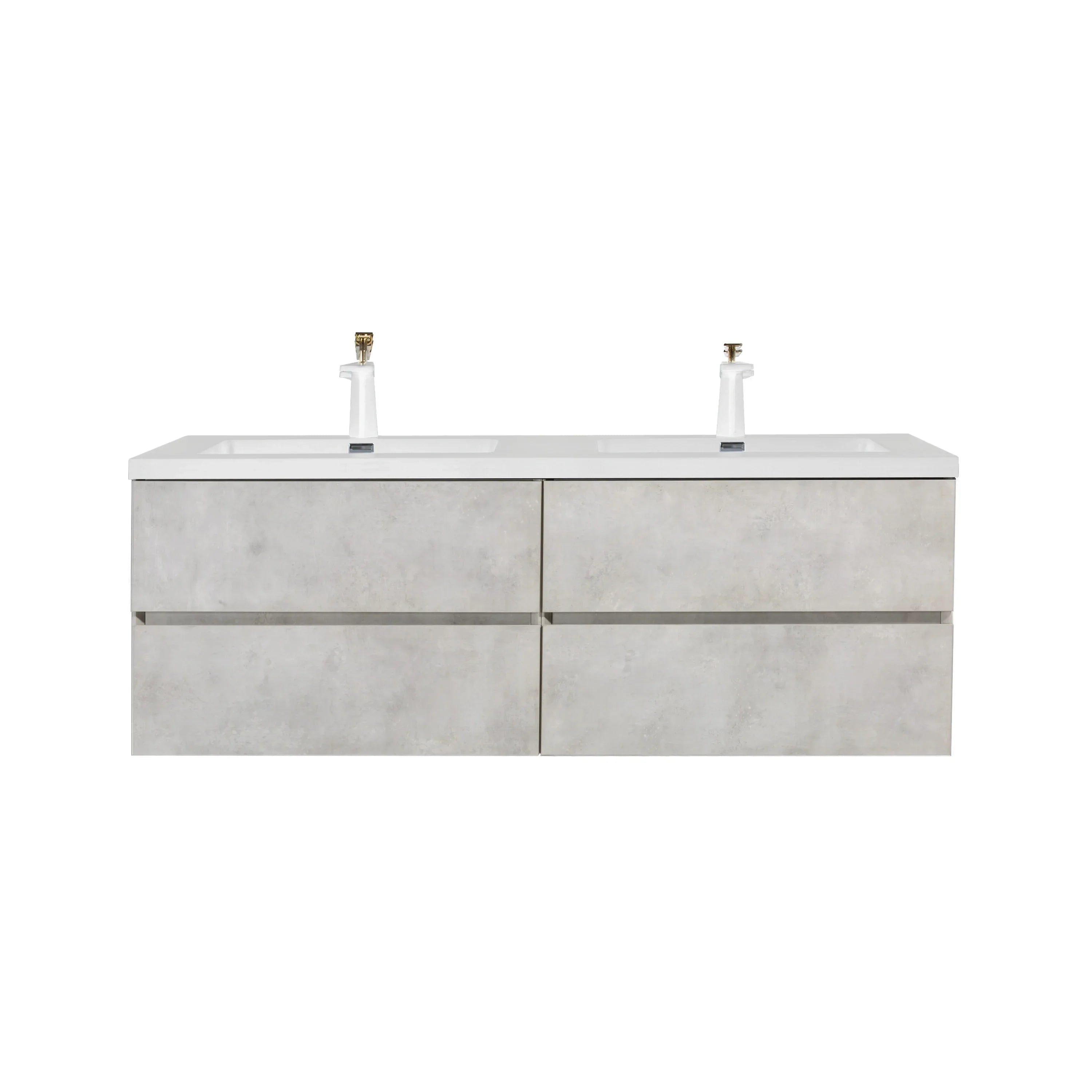 60" Grey Wall Mount Double Sink Bathroom Vanity with White Polymarble Countertop-Migration_Bathroom Vanities-DECOROLALA