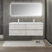 60" Grey Wall Mount Double Sink Bathroom Vanity with White Polymarble Countertop-Migration_Bathroom Vanities-DECOROLALA