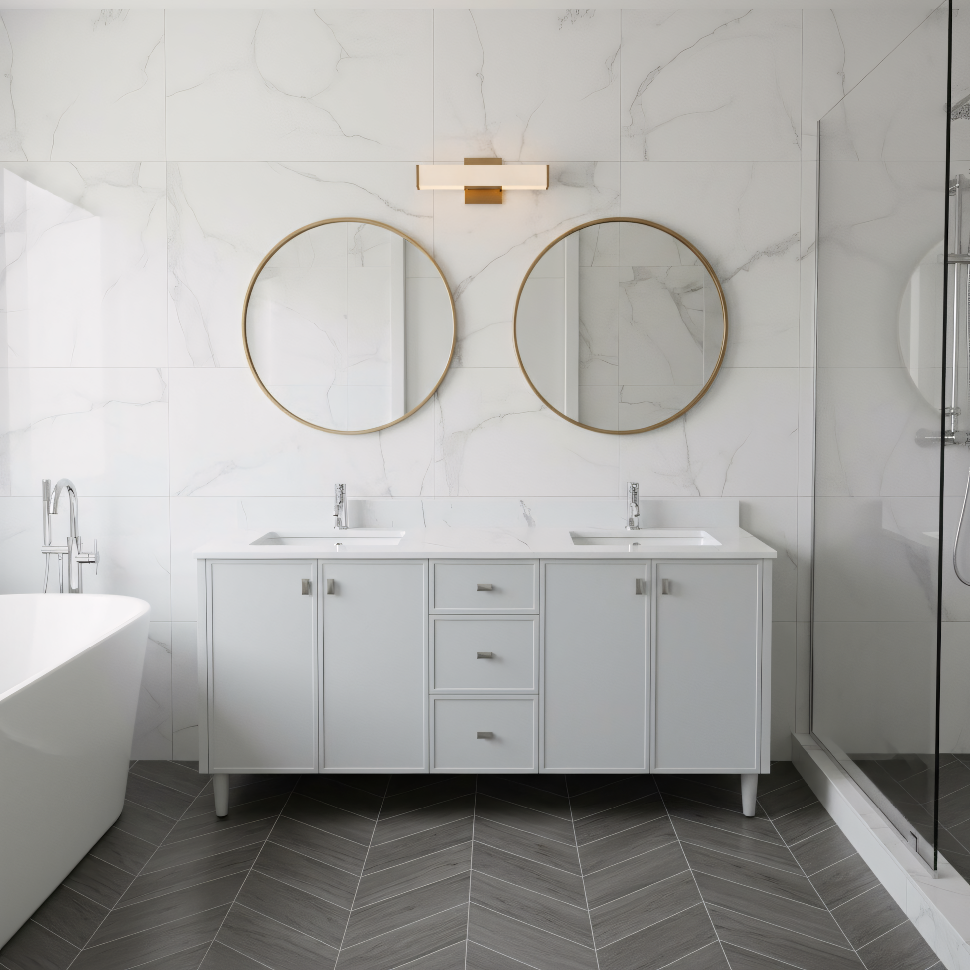 60" Hampton Grey Double Sink Freestanding Vanity with Engineered Calcutta Marble Countertop-Migration_Bathroom Vanities-DECOROLALA