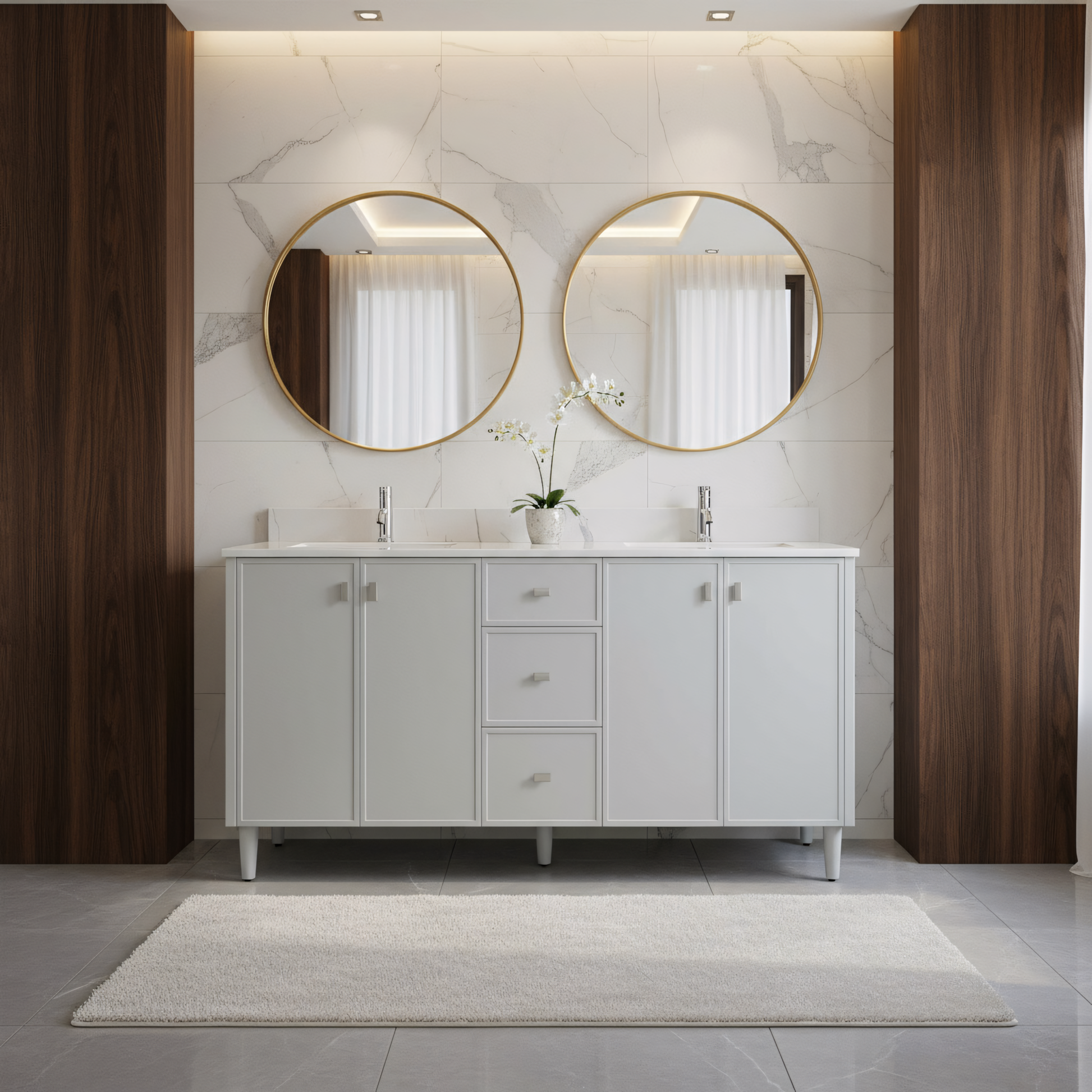 60" Hampton Grey Double Sink Freestanding Vanity with Engineered Calcutta Marble Countertop-Migration_Bathroom Vanities-DECOROLALA