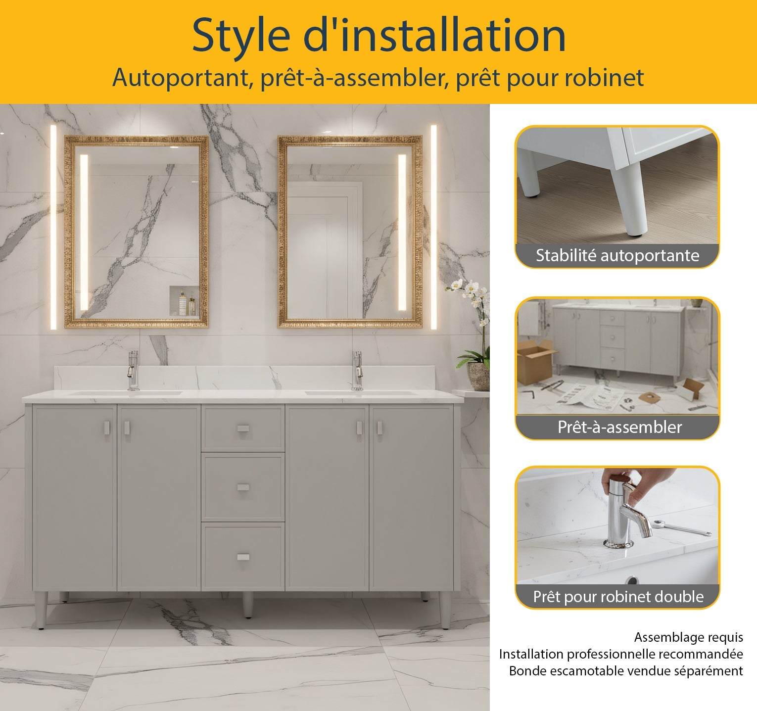 60" Hampton Grey Double Sink Freestanding Vanity with Engineered Calcutta Marble Countertop-Migration_Bathroom Vanities-DECOROLALA