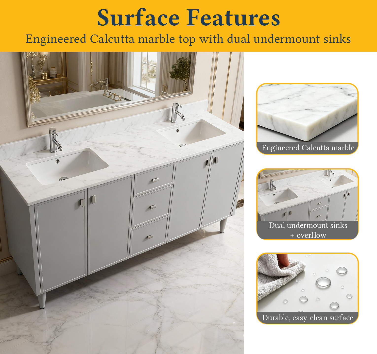 60" Hampton Grey Double Sink Freestanding Vanity with Engineered Calcutta Marble Countertop-Migration_Bathroom Vanities-DECOROLALA