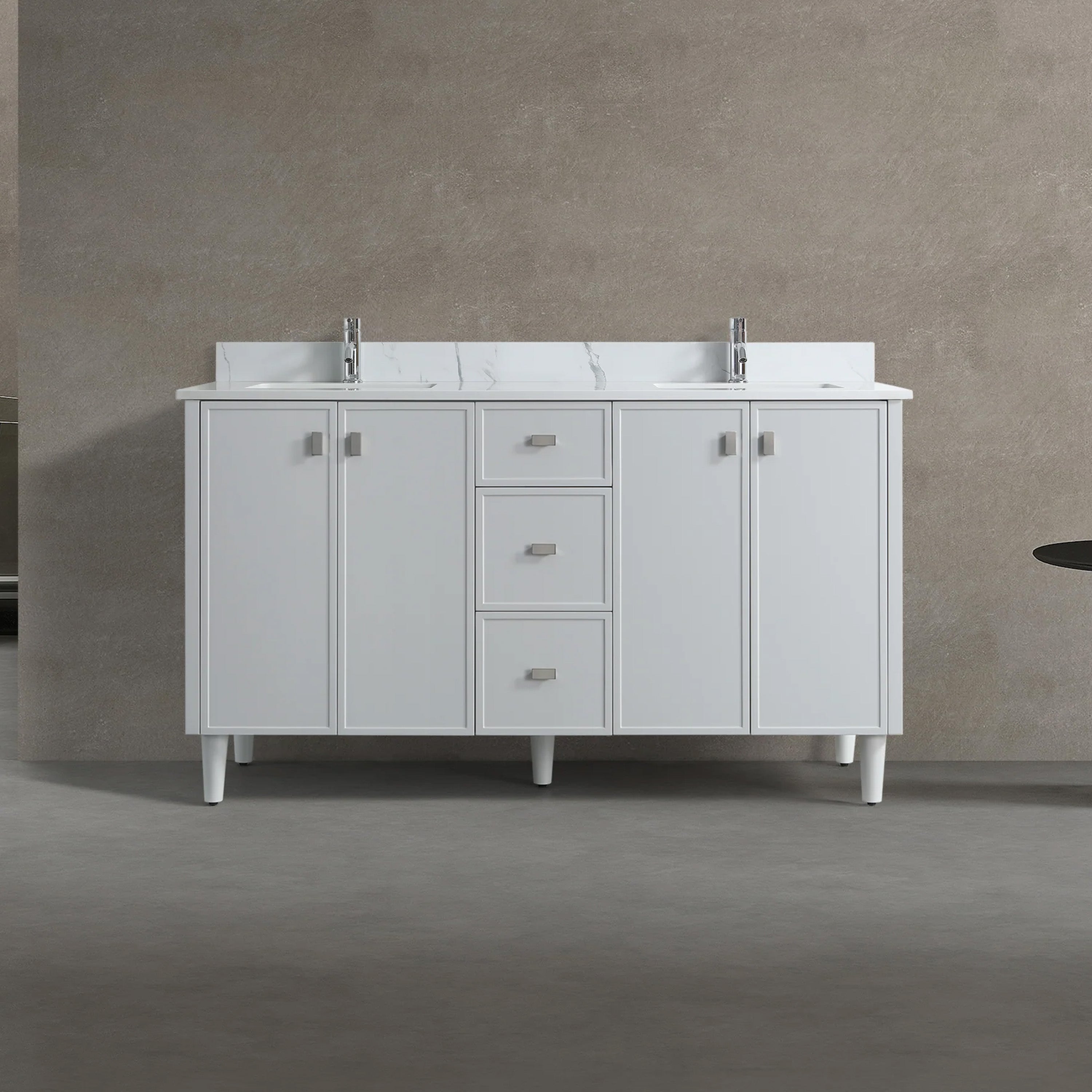 60" Hampton Grey Double Sink Freestanding Vanity with Engineered Calcutta Marble Countertop-Migration_Bathroom Vanities-DECOROLALA