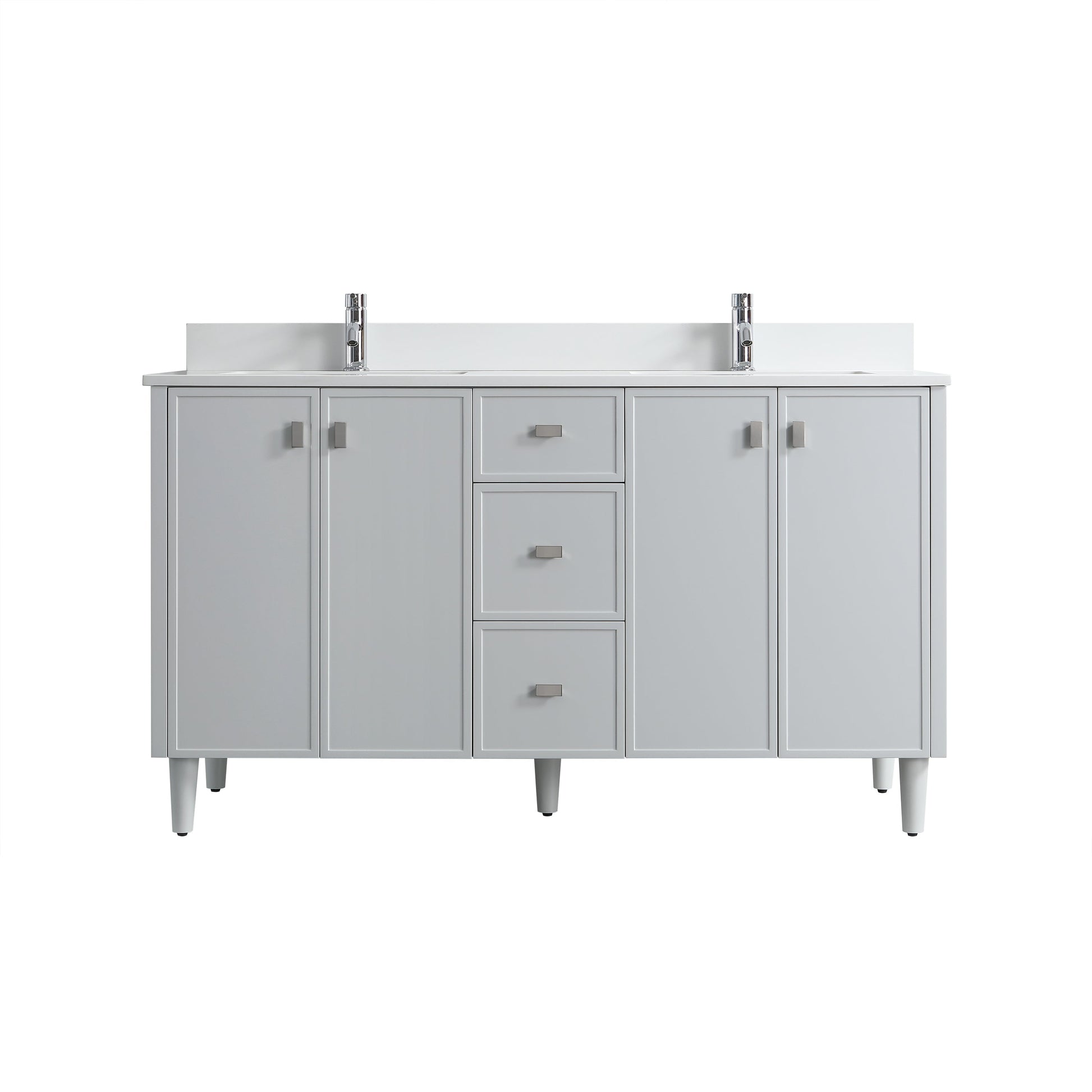 60" Hampton Grey Double Sink Freestanding Vanity with Pure White Quartz Countertop-Migration_Bathroom Vanities-DECOROLALA