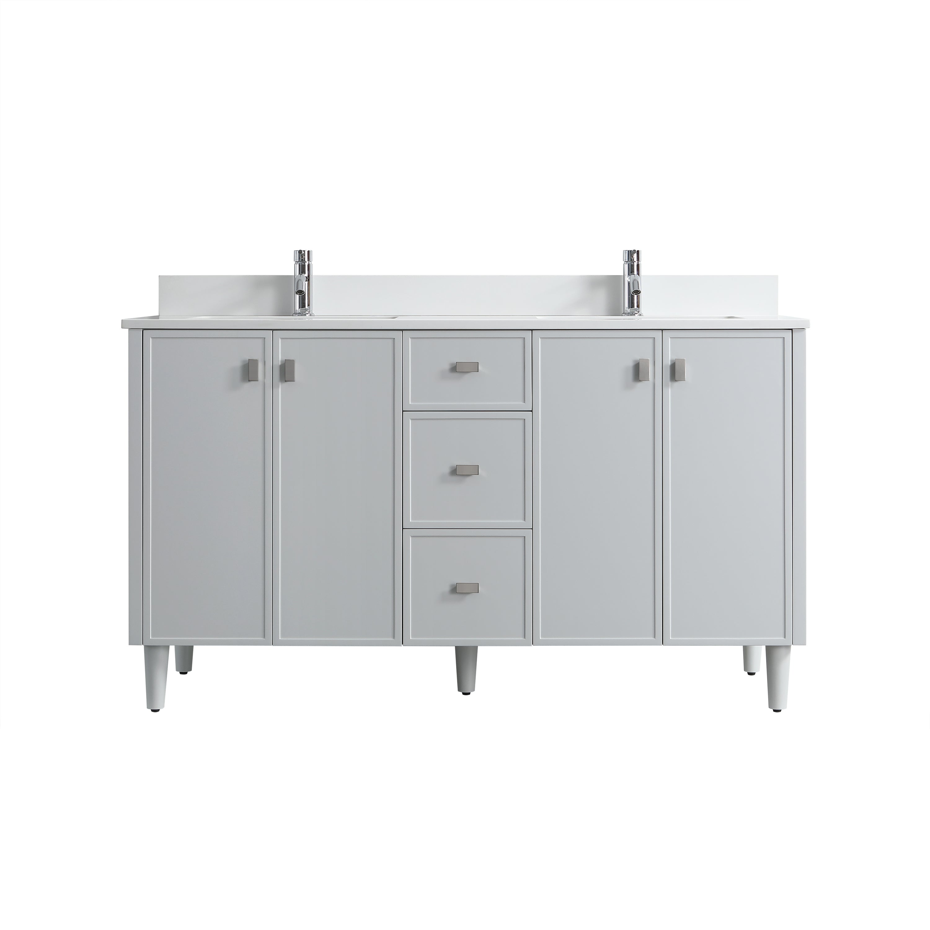 60" Hampton Grey Double Sink Freestanding Vanity with Pure White Quartz Countertop-Migration_Bathroom Vanities-DECOROLALA