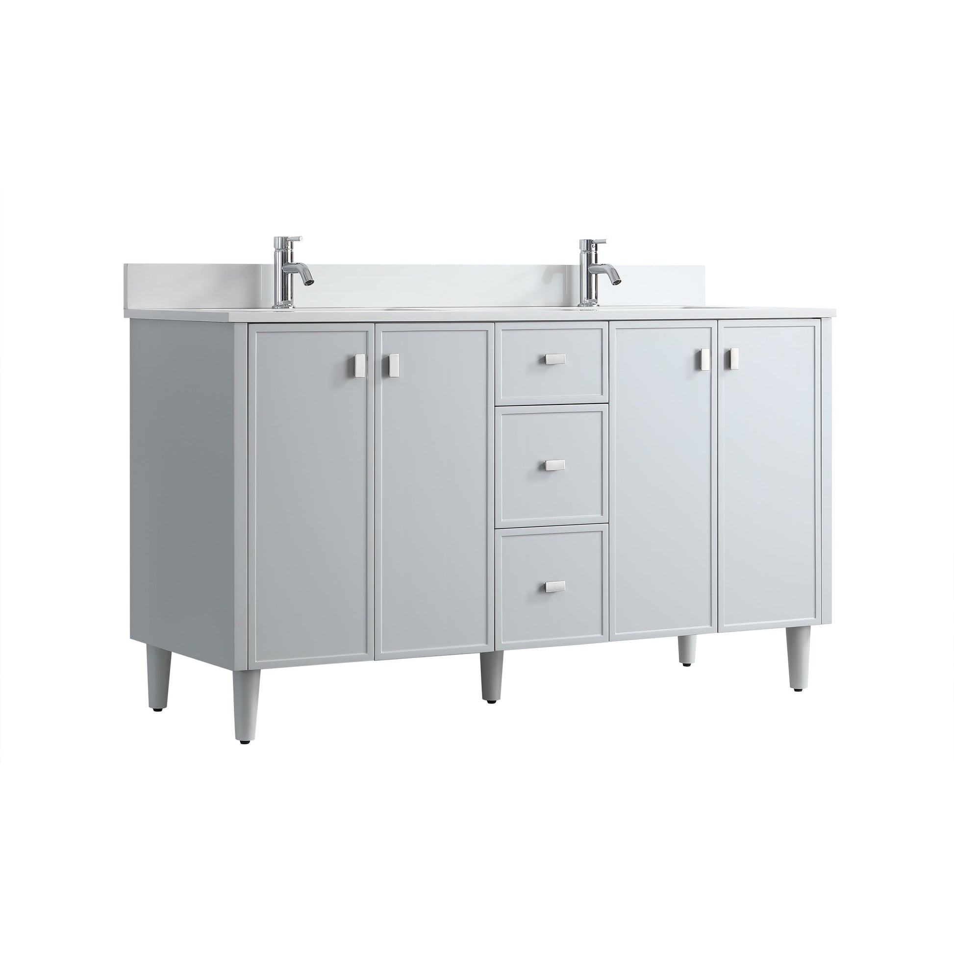 60" Hampton Grey Double Sink Freestanding Vanity with Pure White Quartz Countertop-Migration_Bathroom Vanities-DECOROLALA