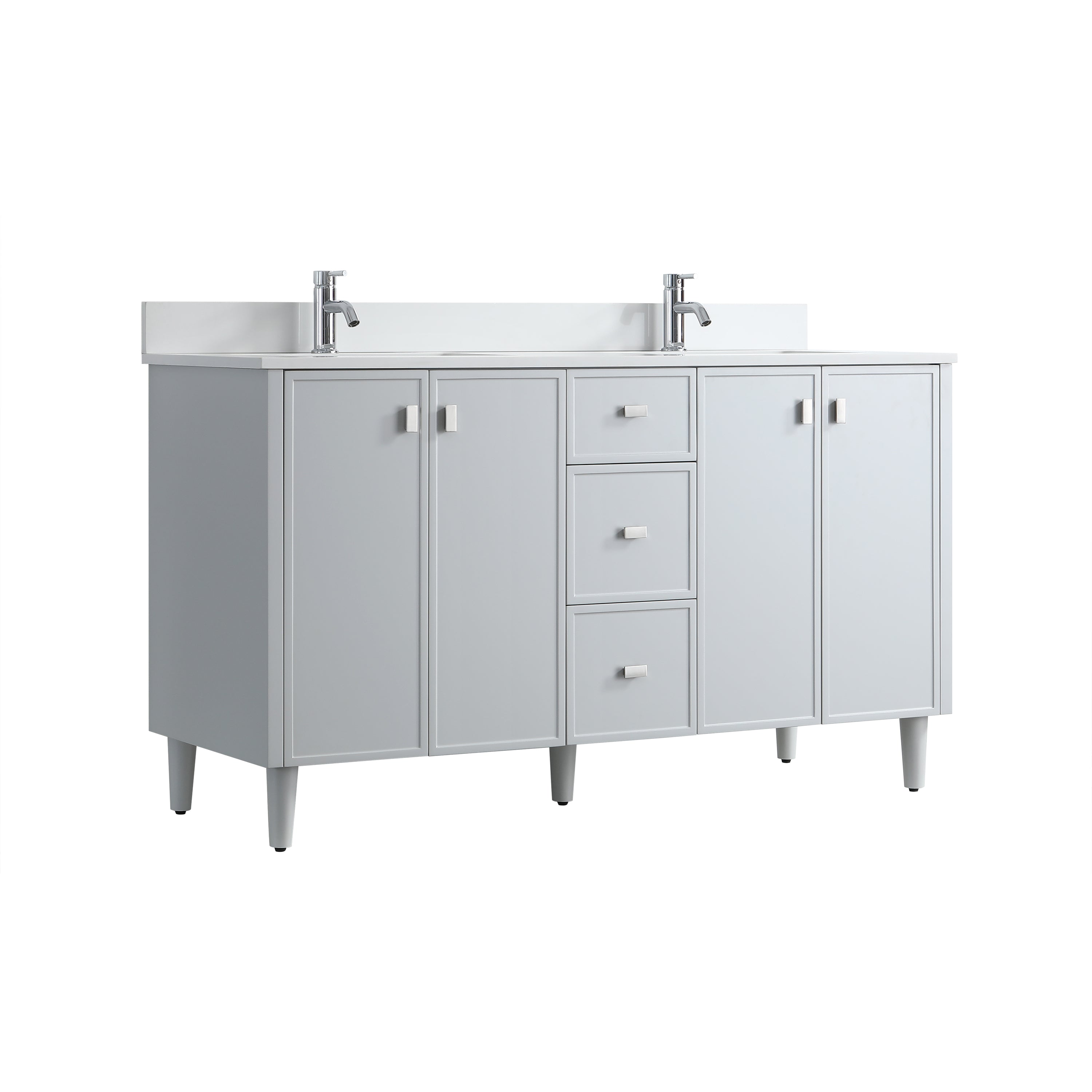 60" Hampton Grey Double Sink Freestanding Vanity with Pure White Quartz Countertop-Migration_Bathroom Vanities-DECOROLALA