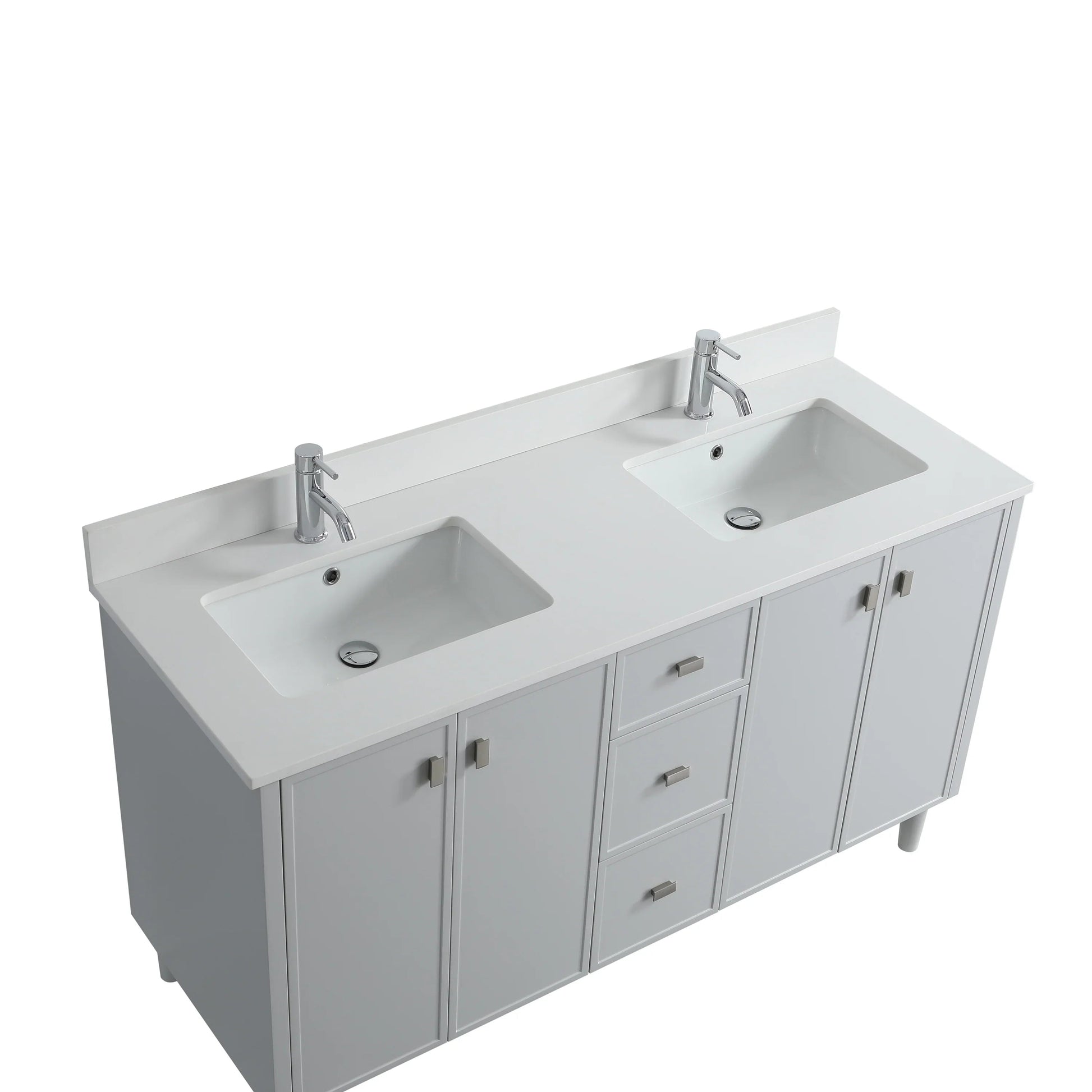 60" Hampton Grey Double Sink Freestanding Vanity with Pure White Quartz Countertop-Migration_Bathroom Vanities-DECOROLALA