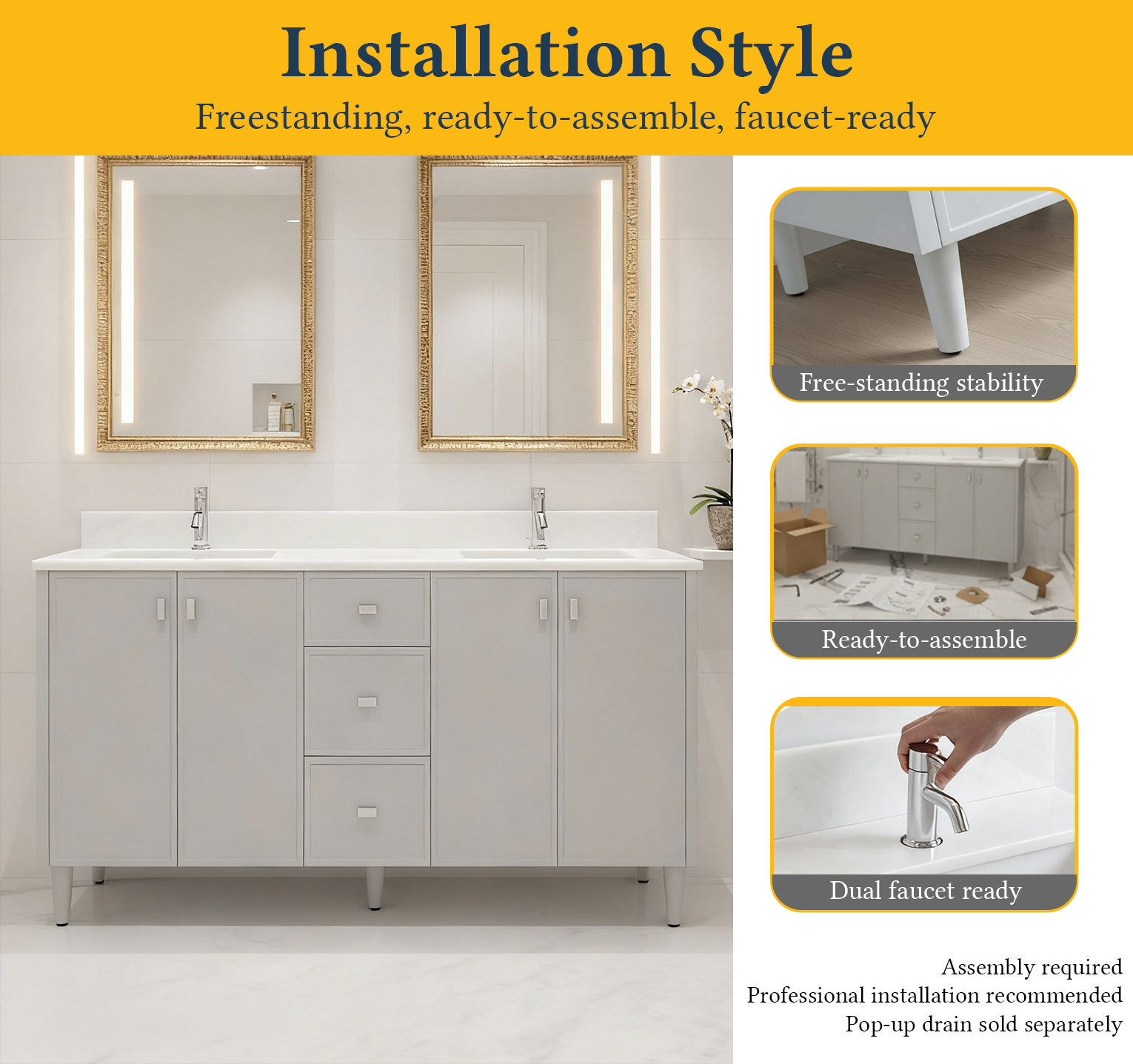 60" Hampton Grey Double Sink Freestanding Vanity with Pure White Quartz Countertop-Migration_Bathroom Vanities-DECOROLALA
