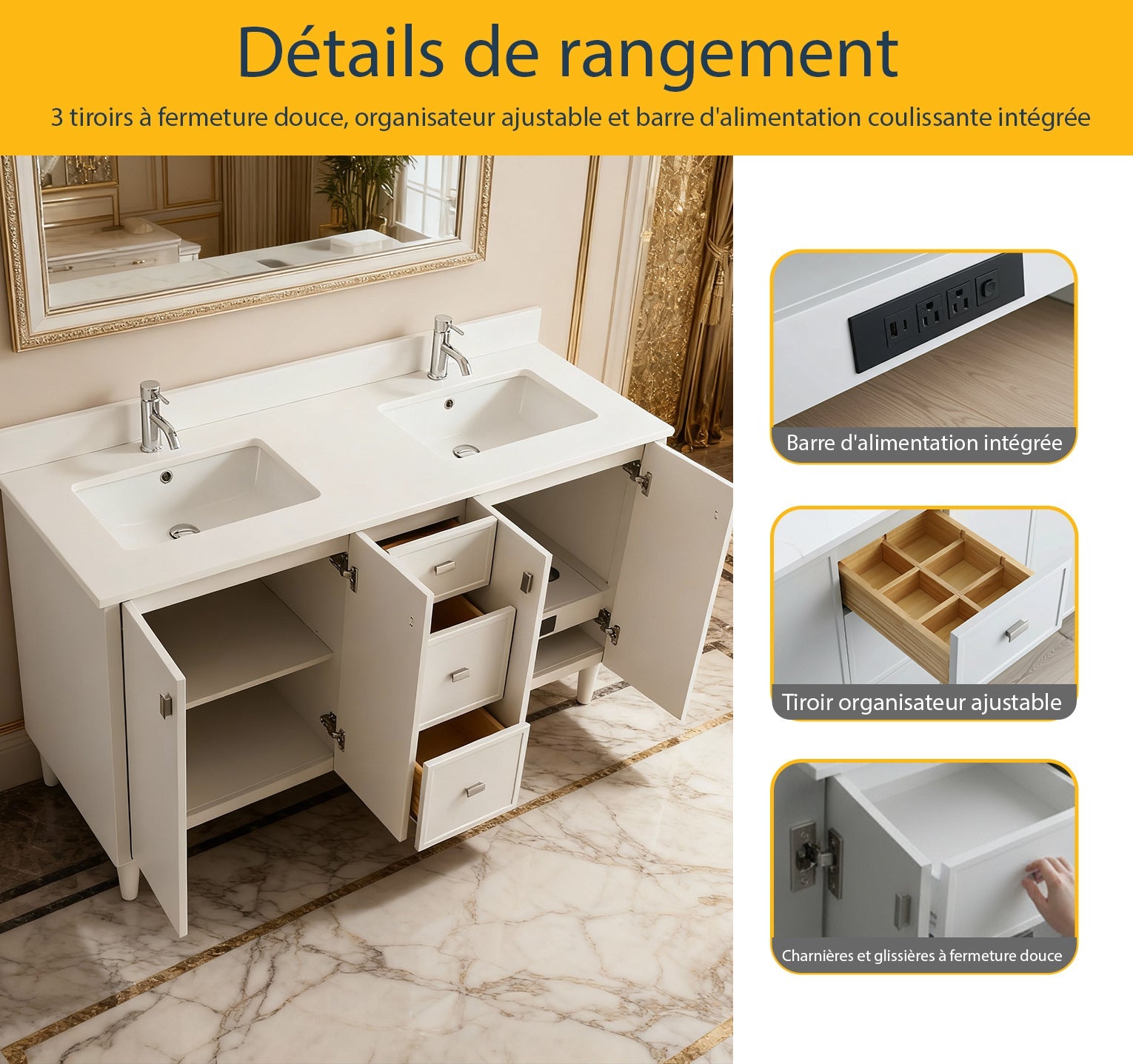 60" Hampton Grey Double Sink Freestanding Vanity with Pure White Quartz Countertop-Migration_Bathroom Vanities-DECOROLALA