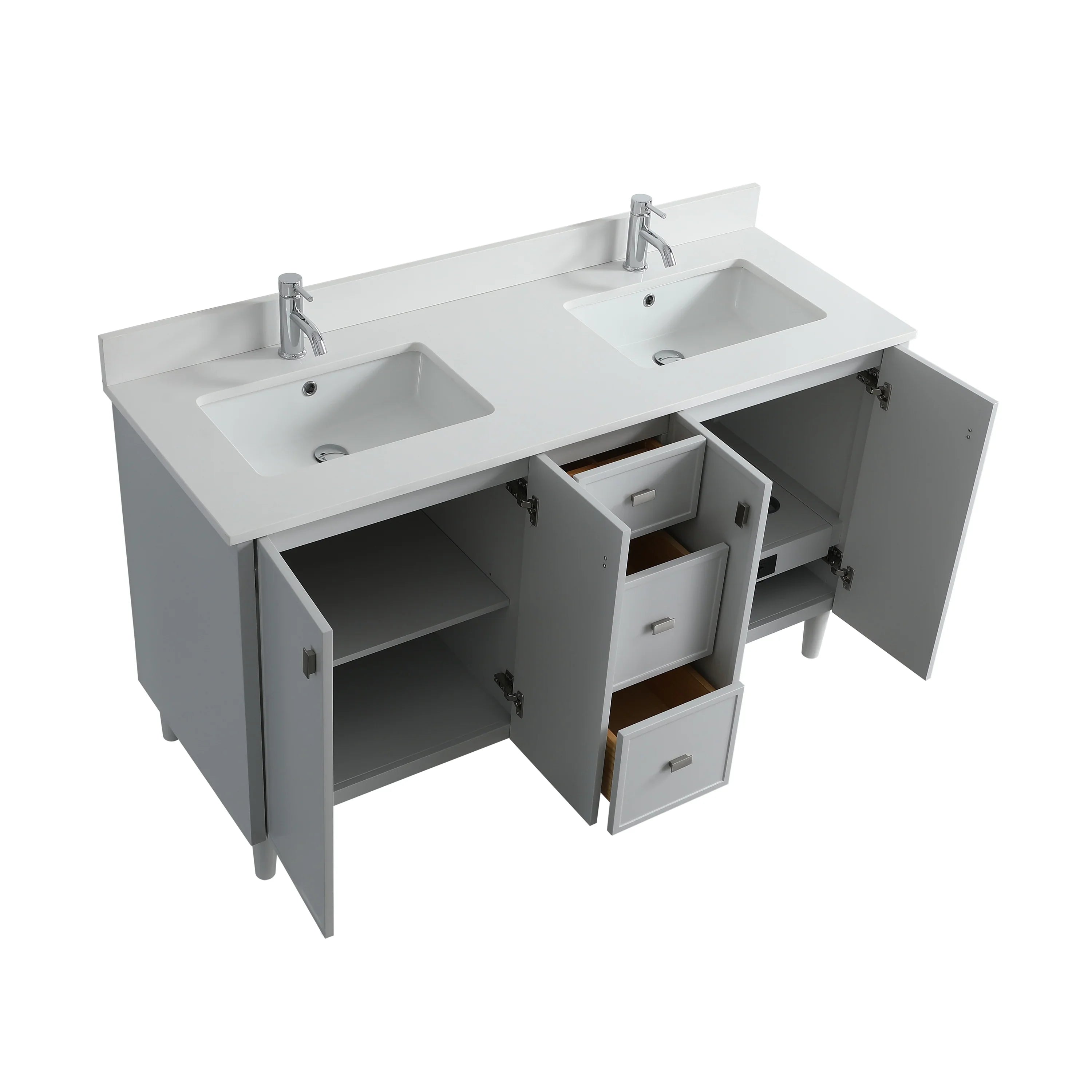 60" Hampton Grey Double Sink Freestanding Vanity with Pure White Quartz Countertop-Migration_Bathroom Vanities-DECOROLALA