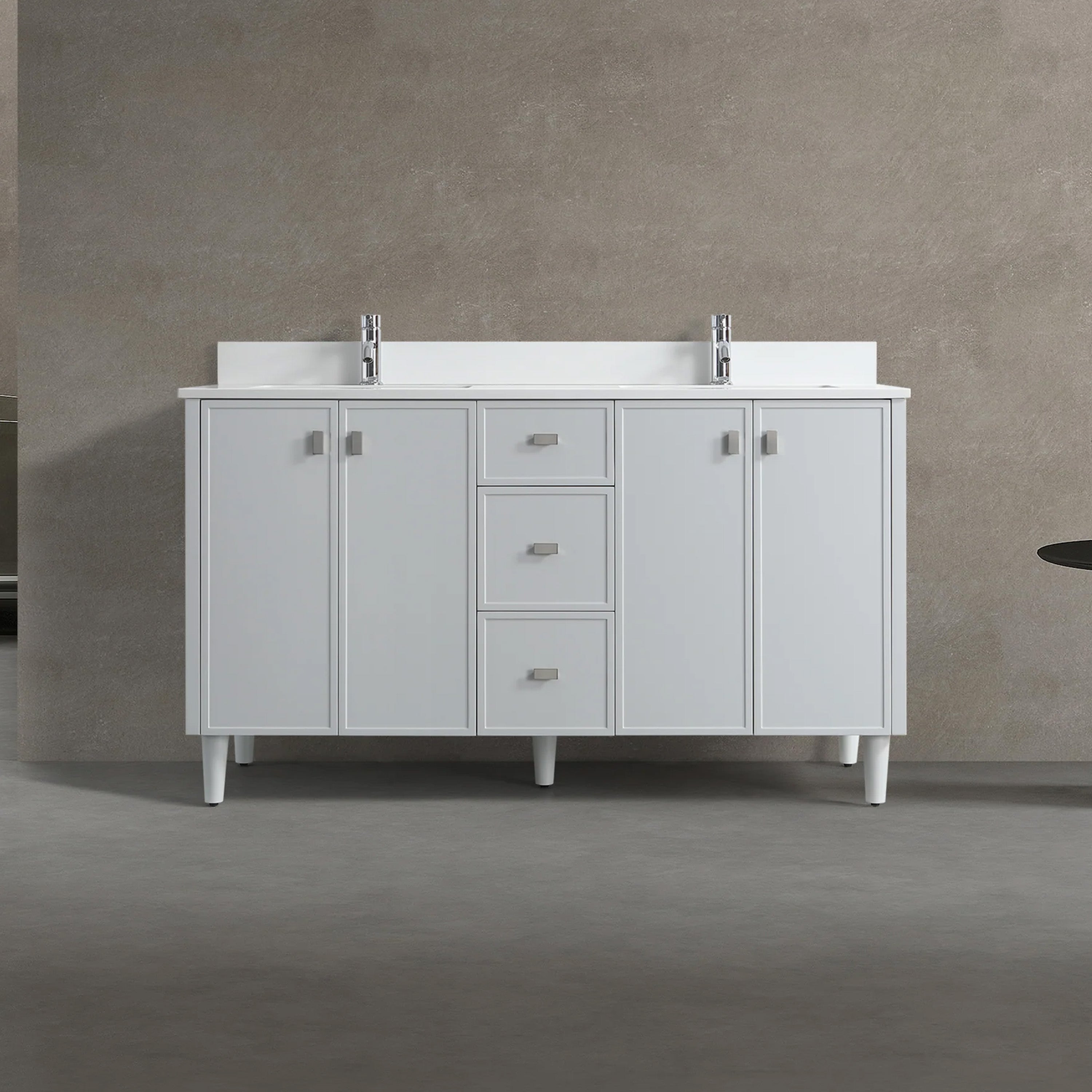 60" Hampton Grey Double Sink Freestanding Vanity with Pure White Quartz Countertop-Migration_Bathroom Vanities-DECOROLALA