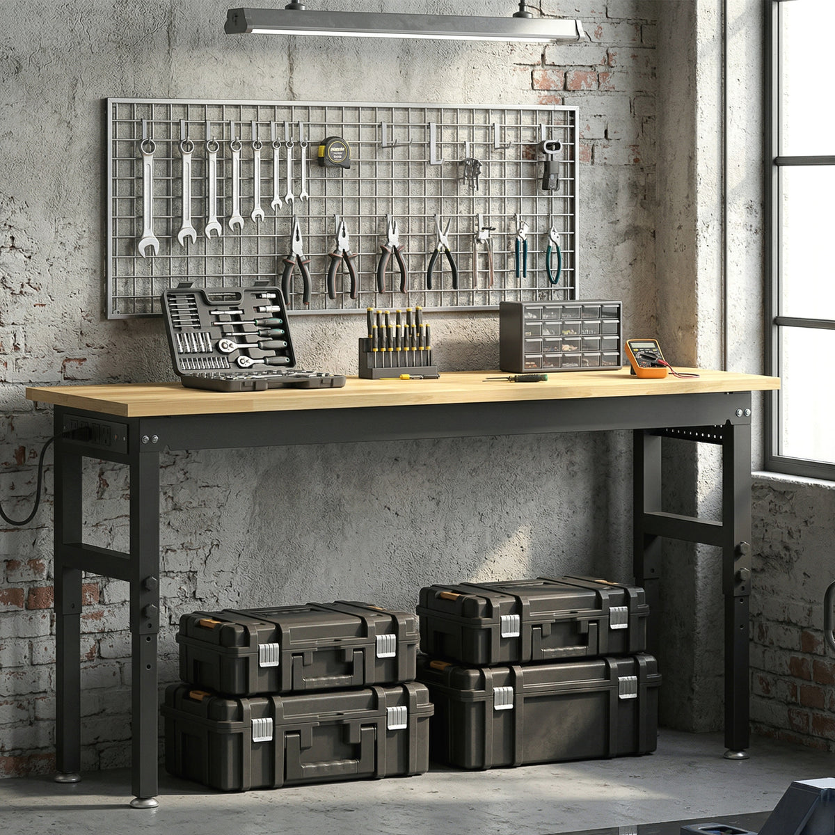 60" Heavy Duty Workbench - 2000 lbs Capacity Rubberwood Top-Home Improvement > Tools > Tool Organizers-DECOROLALA