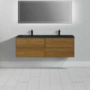 60" Honey Gold Walnut Wall Mount Double Sink Bathroom Vanity with Black Engineered Quartz Countertop-Migration_Bathroom Vanities-DECOROLALA