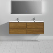 60" Honey Gold Walnut Wall Mount Double Sink Bathroom Vanity with White Polymarble Countertop-Migration_Bathroom Vanities-DECOROLALA