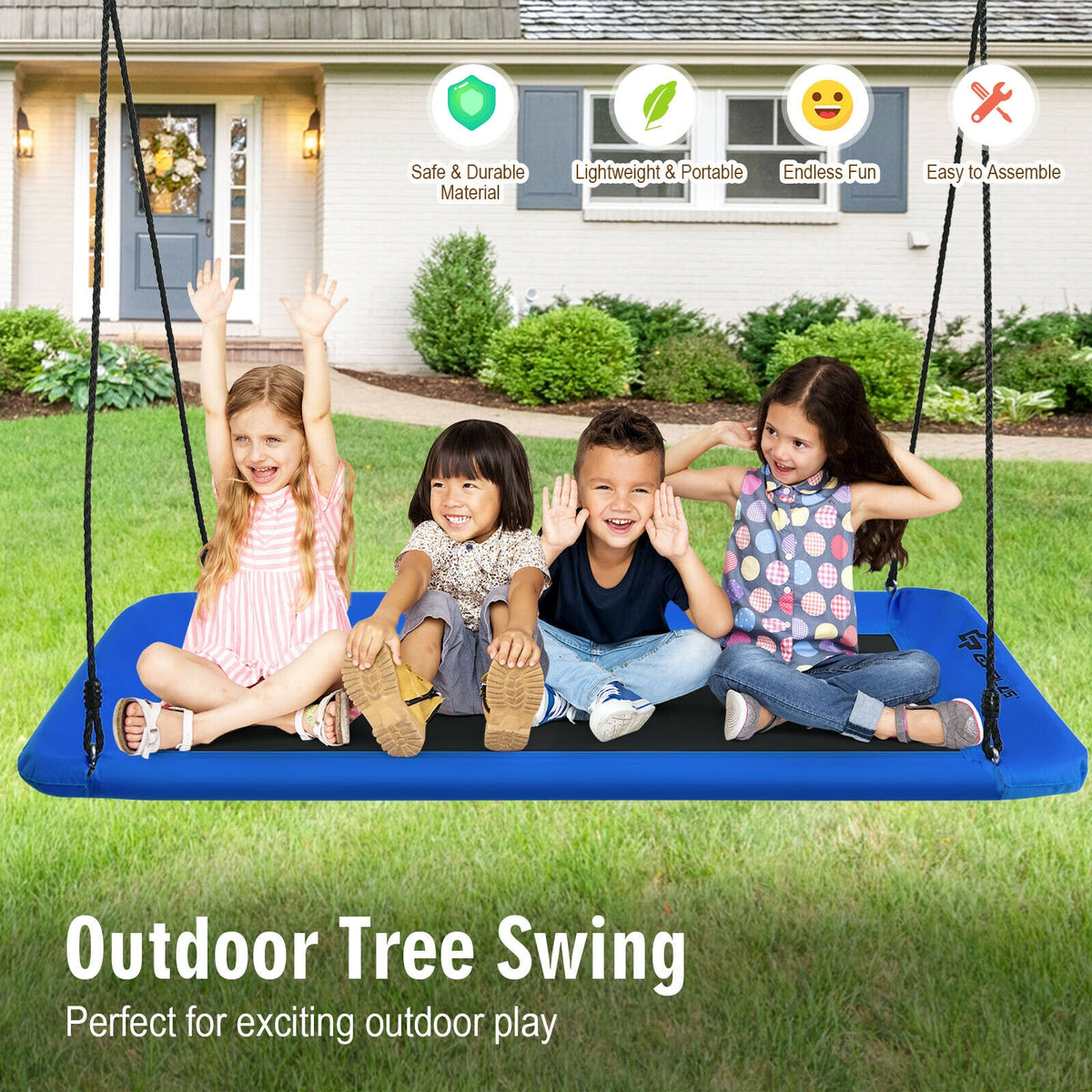 60 Inch Platform Tree Swing Outdoor with 2 Hanging Straps