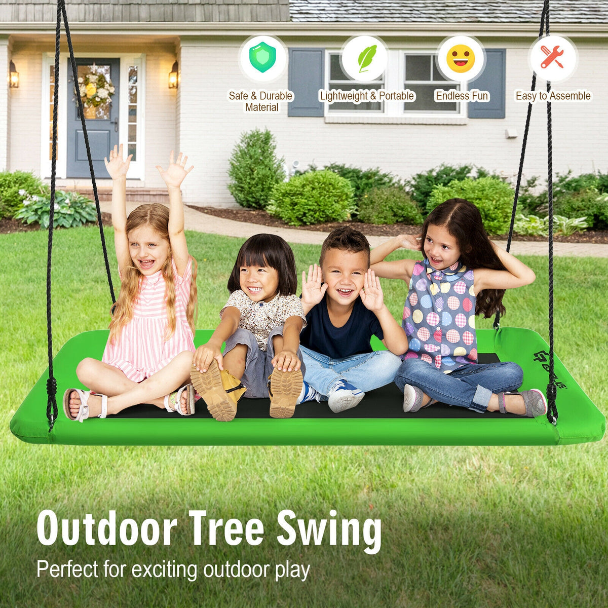 60 Inch Platform Tree Swing Outdoor with 2 Hanging Straps