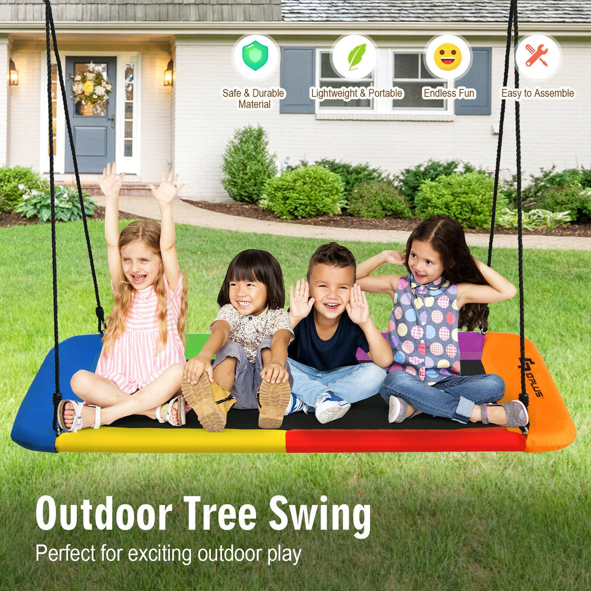 60 Inch Platform Tree Swing Outdoor with 2 Hanging Straps