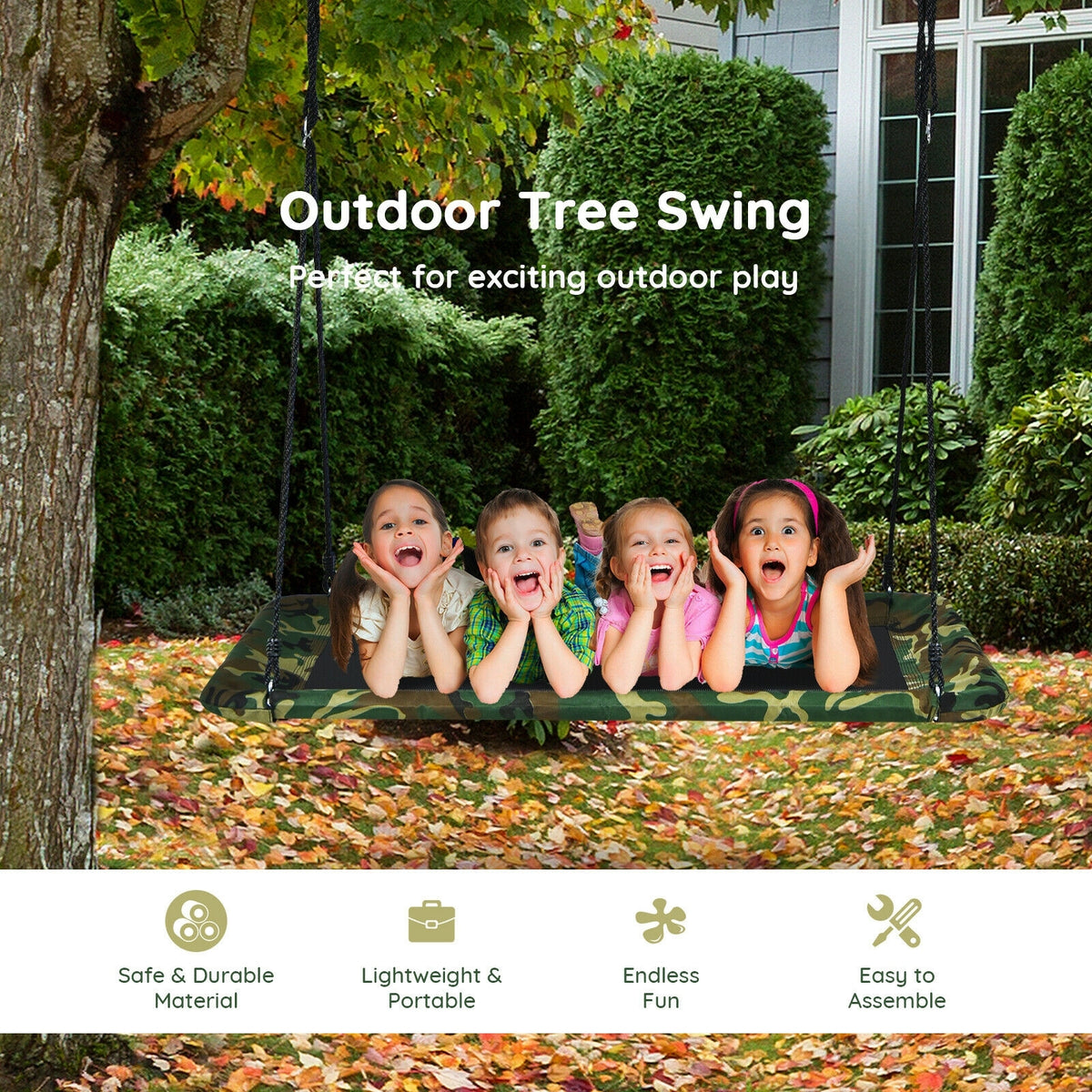 60 Inch Platform Tree Swing Outdoor with 2 Hanging Straps