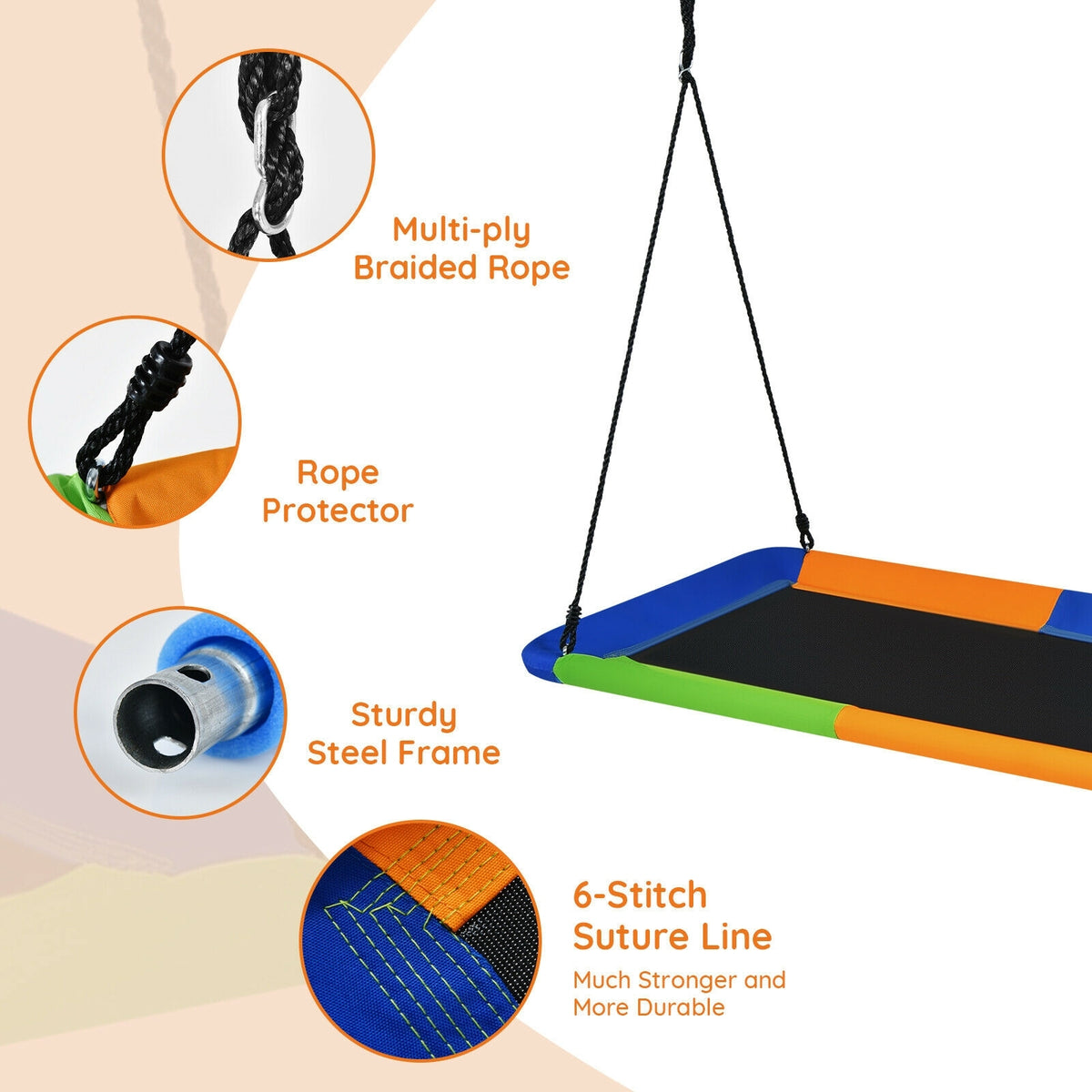 60 Inch Platform Tree Swing Outdoor with 2 Hanging Straps