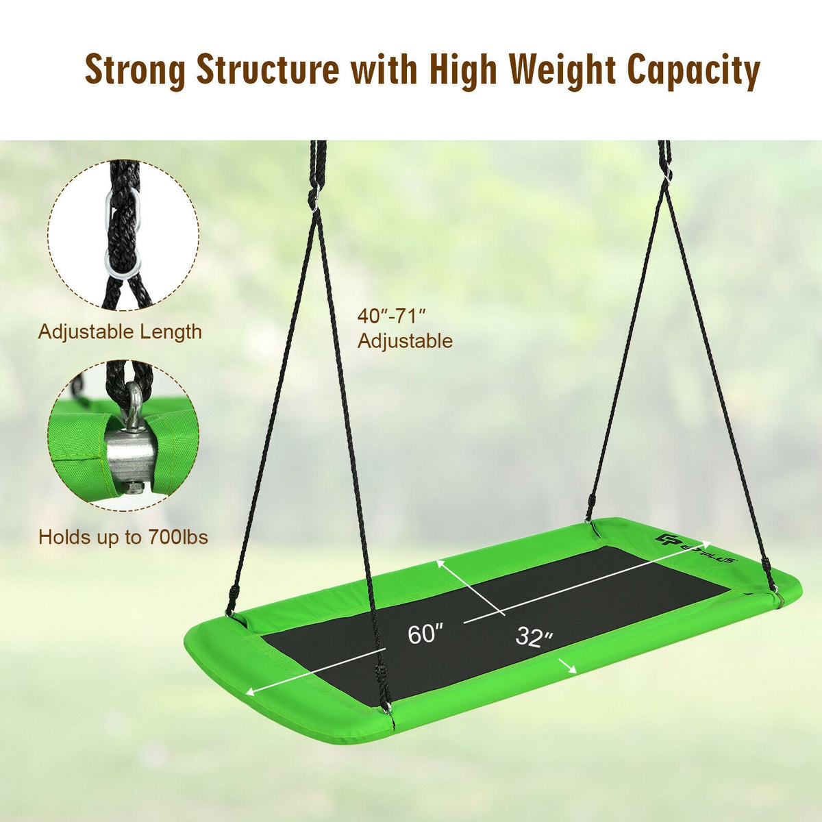 60 Inch Platform Tree Swing Outdoor with 2 Hanging Straps